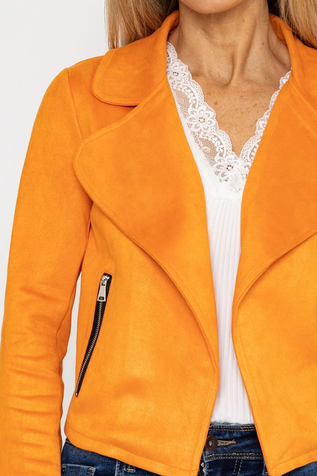Suede Cover Up Jacket in Orange