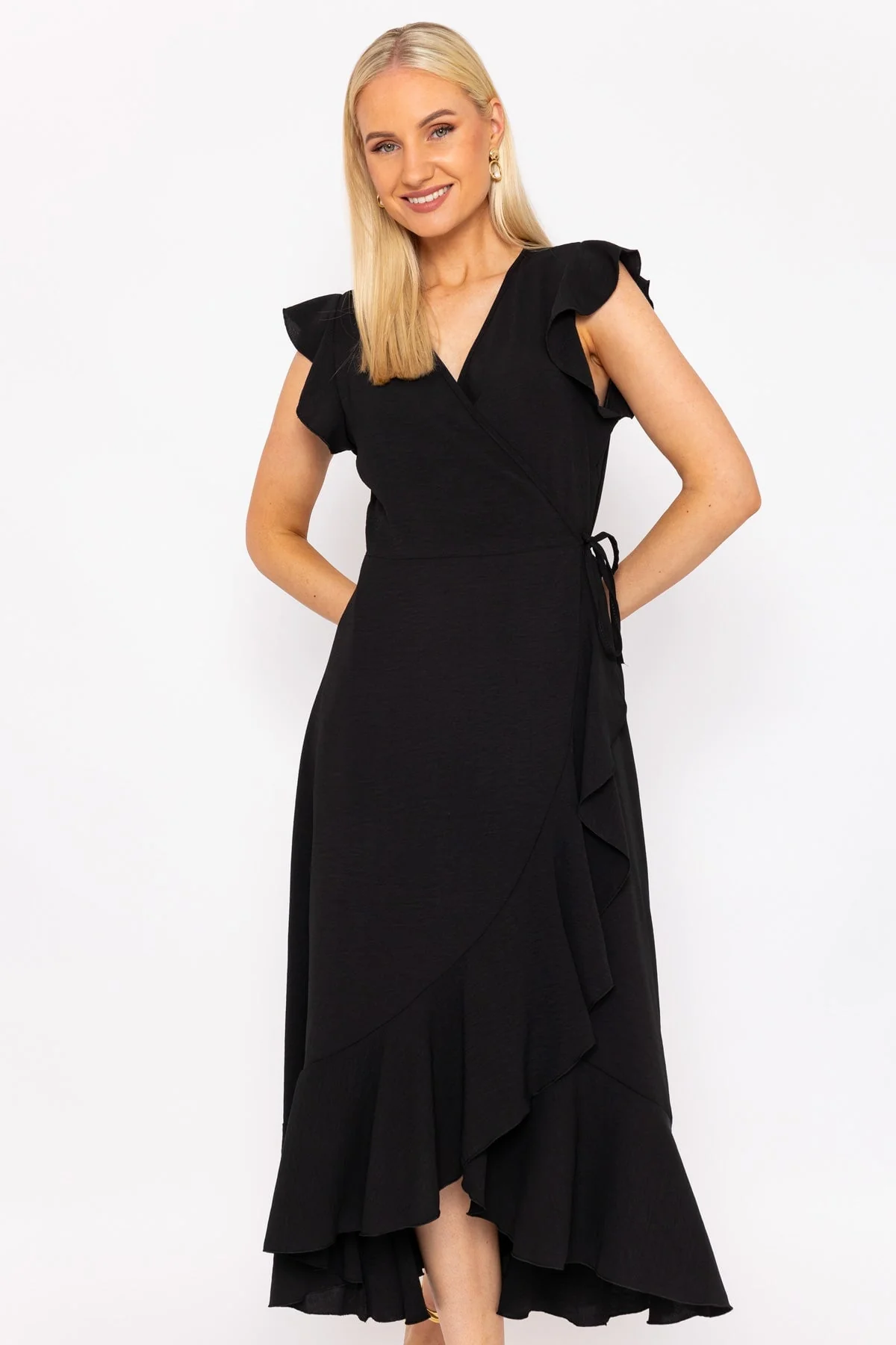 Nicole Midi Wrap Dress in Black
