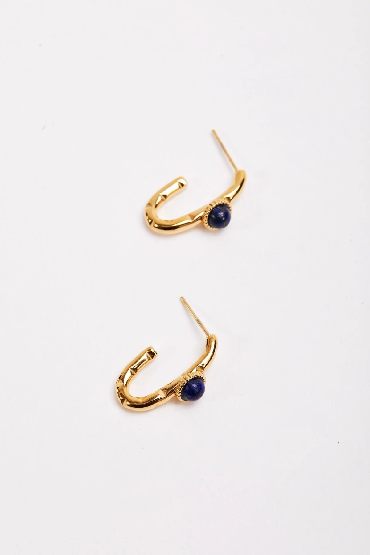 Blue Stone Open Hoop Earrings