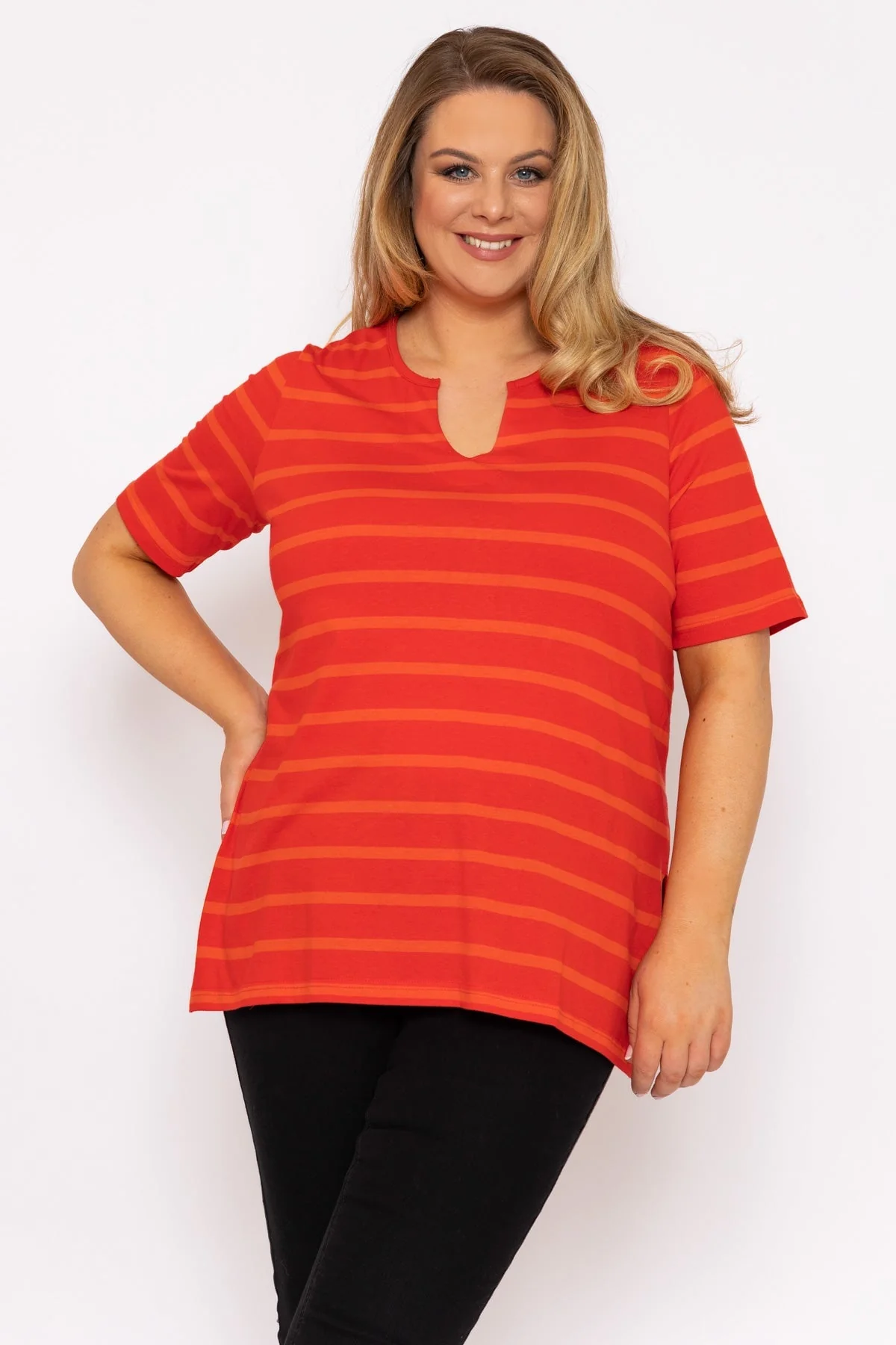 Striped Oversize Short Sleeve Top in Red