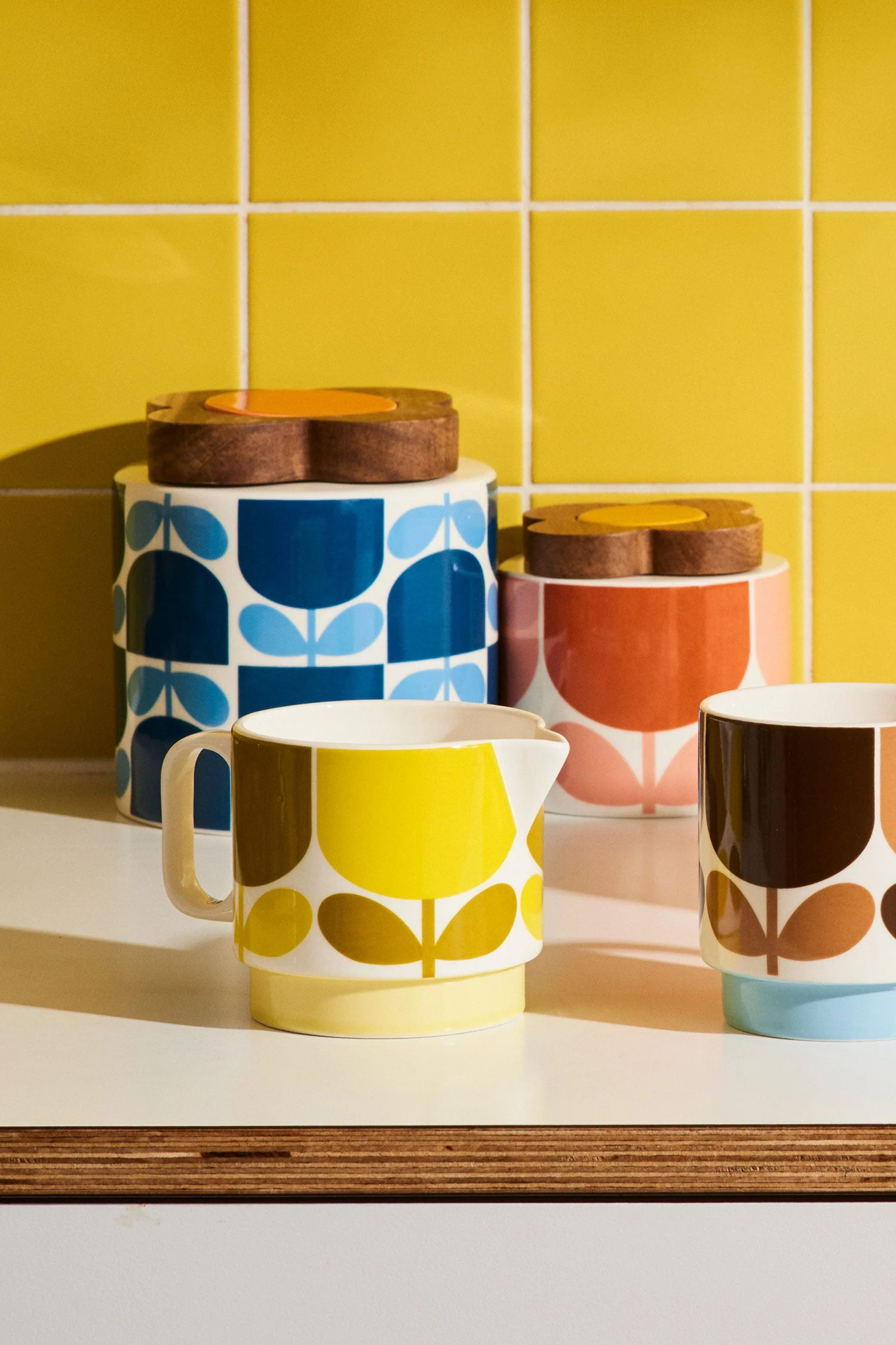 Milk Jug - Block Flower Print in Ochre