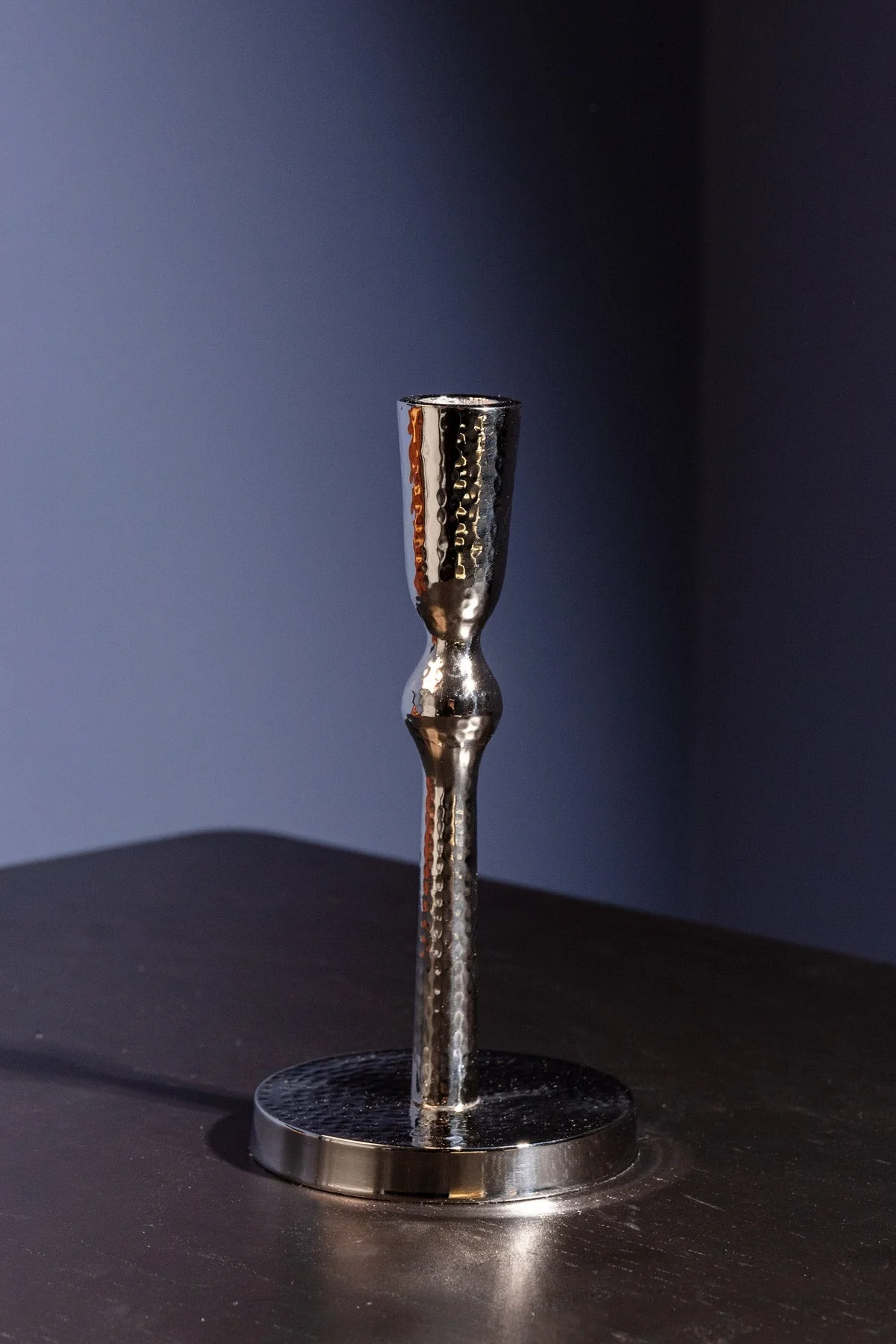Hammered Silver Dinner Candle Holder M