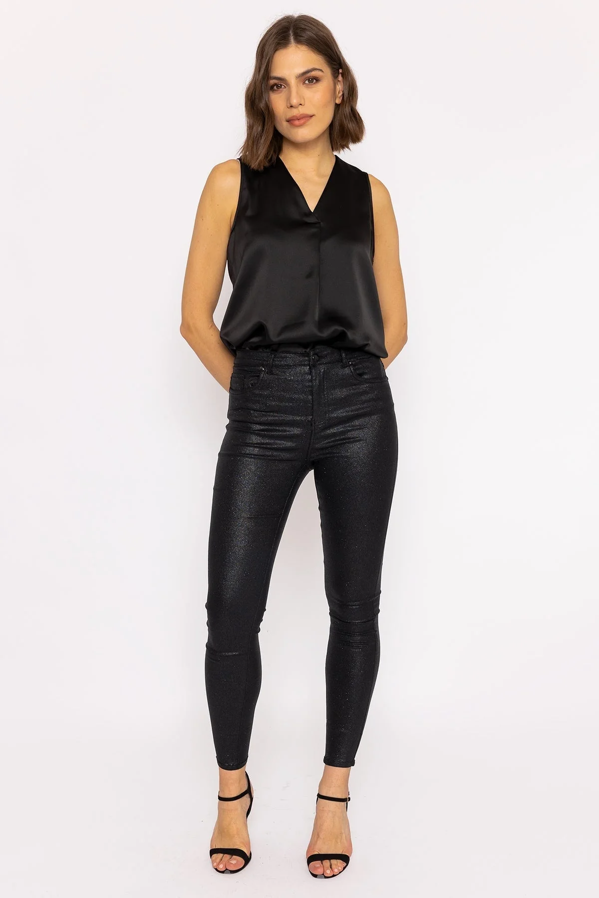 Sophia Skinny Glitter Pants in Black 32