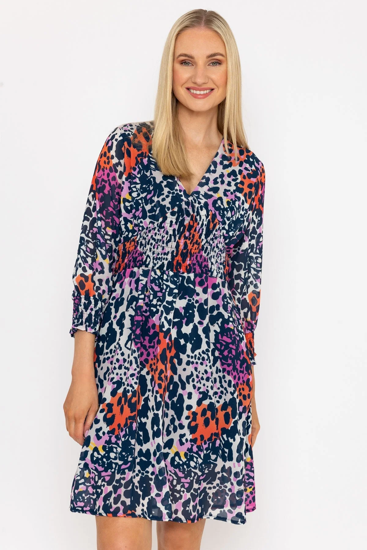 Sienna Navy Animal Print Knee Length Dress
