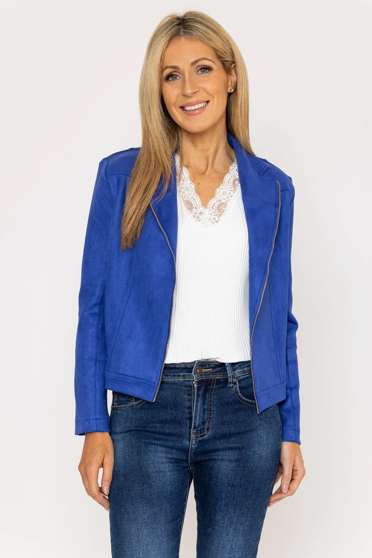 Suedette Zip Jacket in Blue