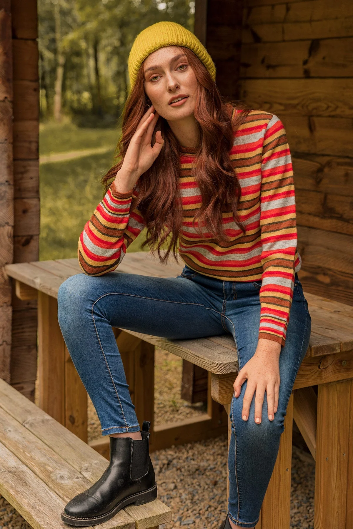 Stripe Ruffle Neck in Multi