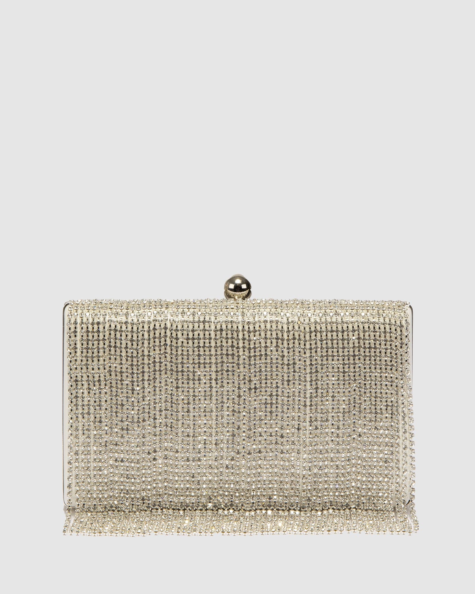 Silver Crystal Fringe Hardcase Clutch Bag
