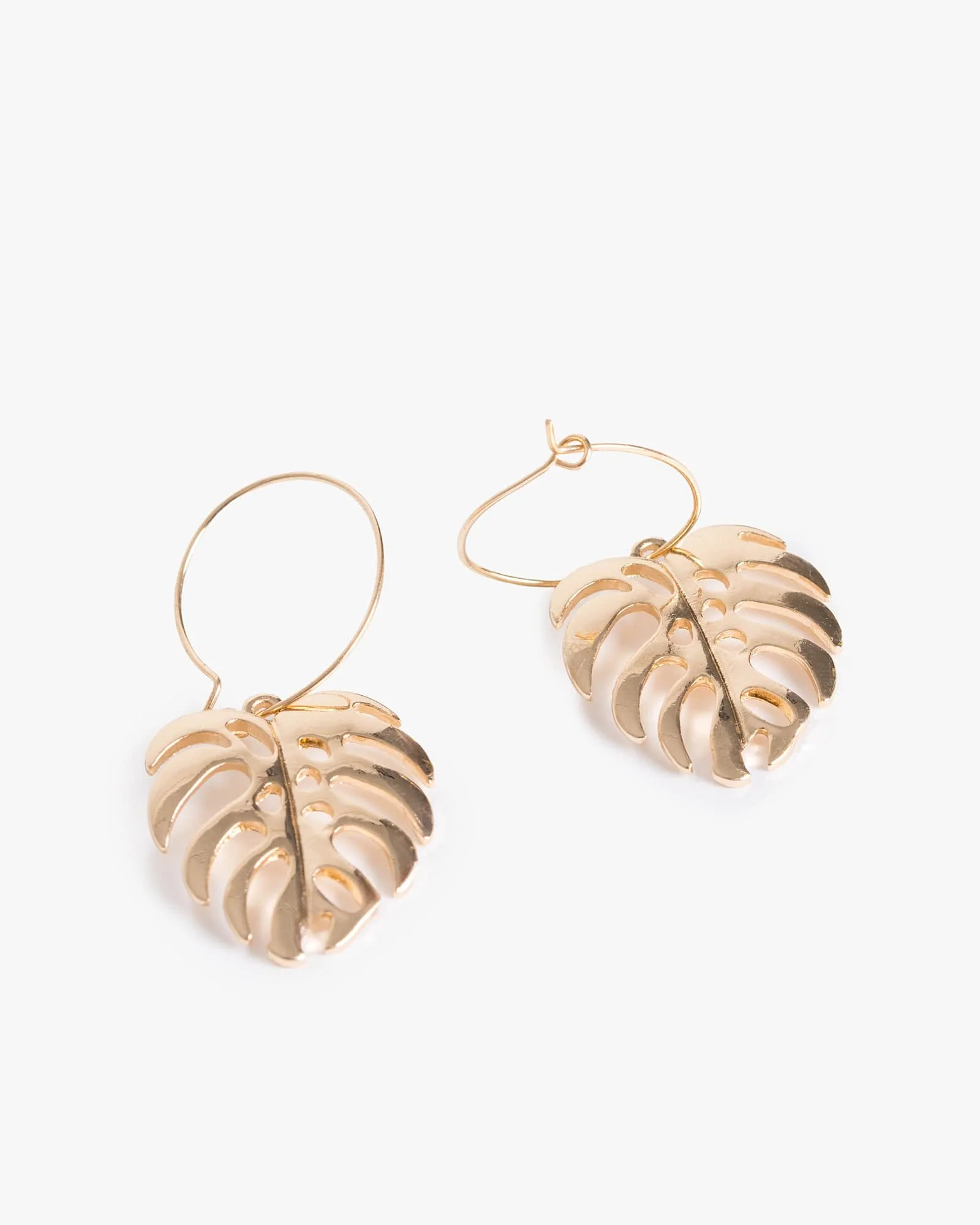 Gold Fine Palm Leaf Hoop Earrings
