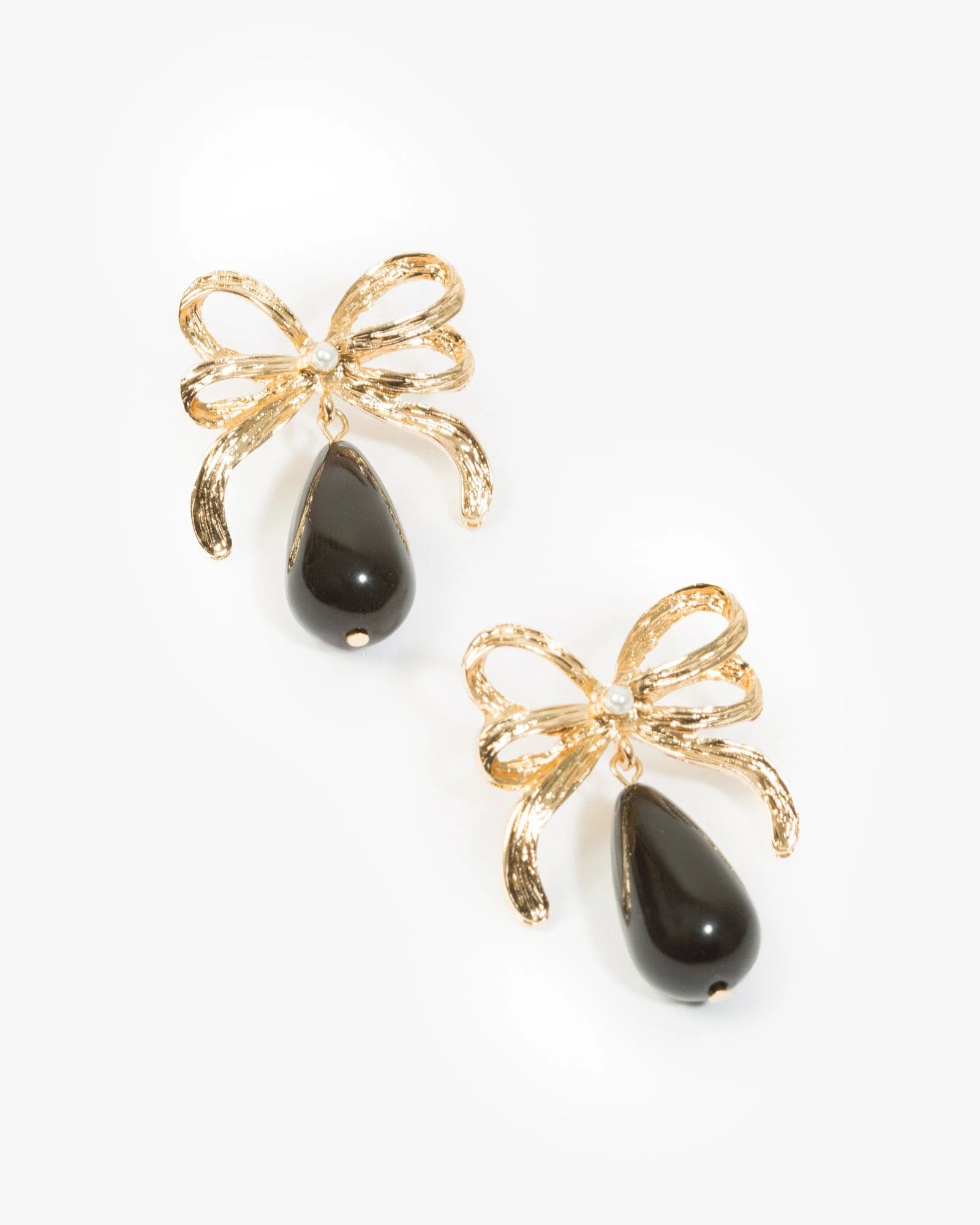 Gold Double Bow Pearl Drop Earrings