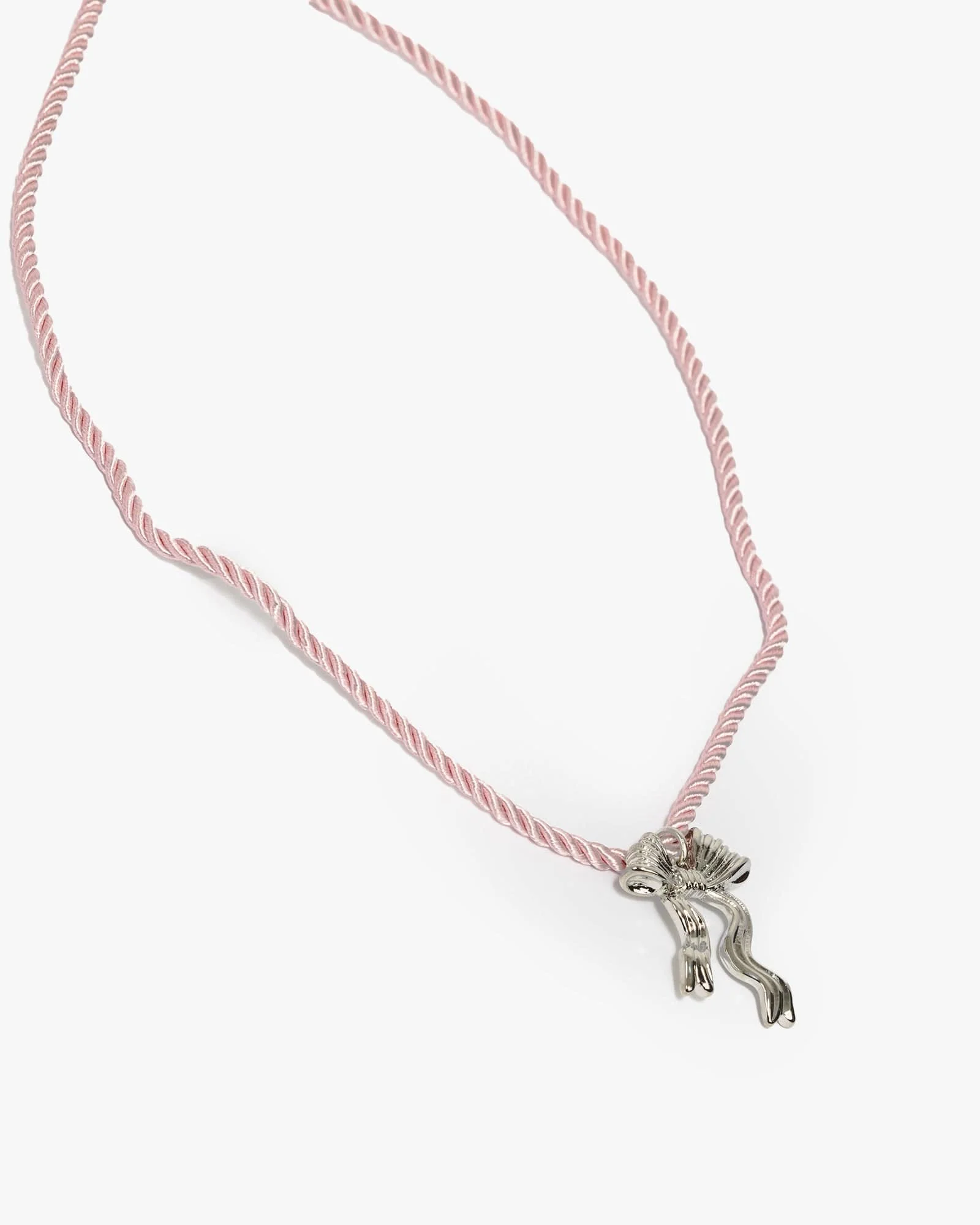 Pink Metal Bow Detail Cord Choker Necklace