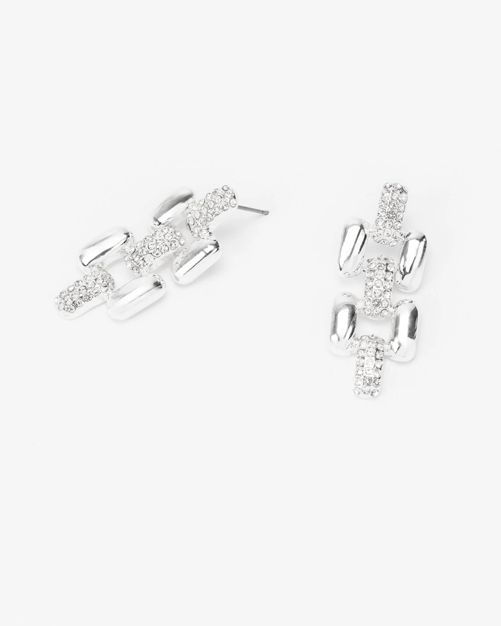 Silver Chain Link Band Drop Earrings