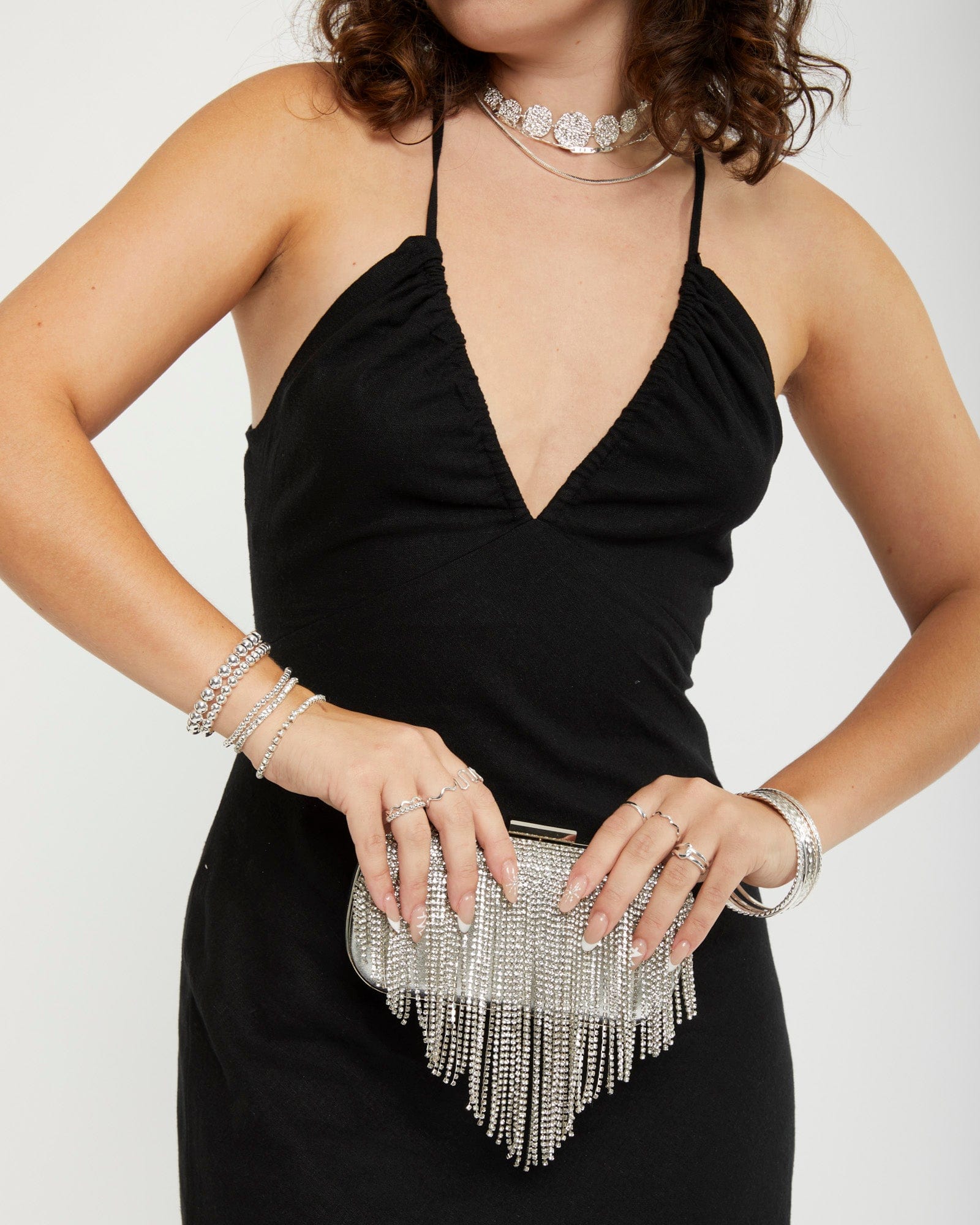 Silver Tahlia Fringe Clutch Bag