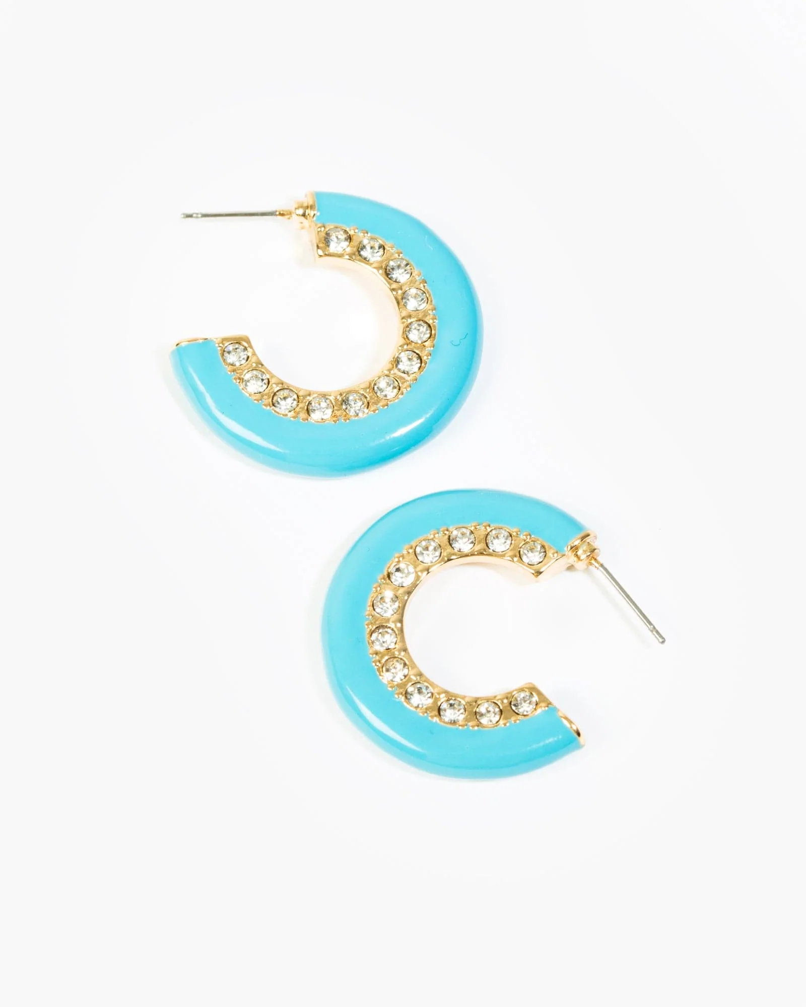 Blue Double Row Crystal Hoop Earrings