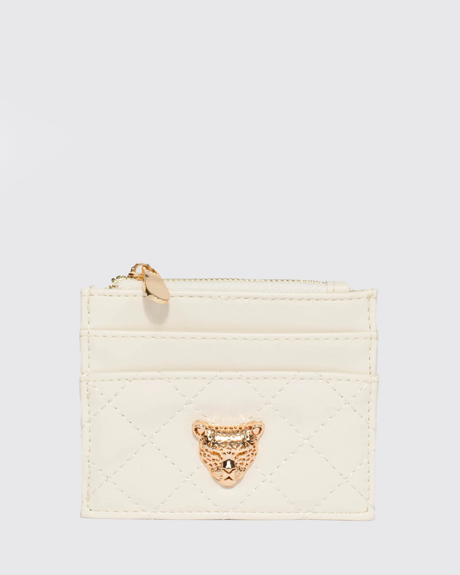 Ivory Leopard Quilted Card Purse