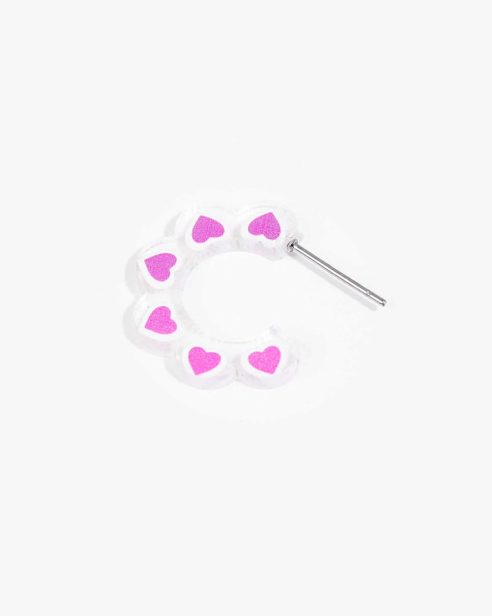Pink Heart Scalloped Hoop Earrings
