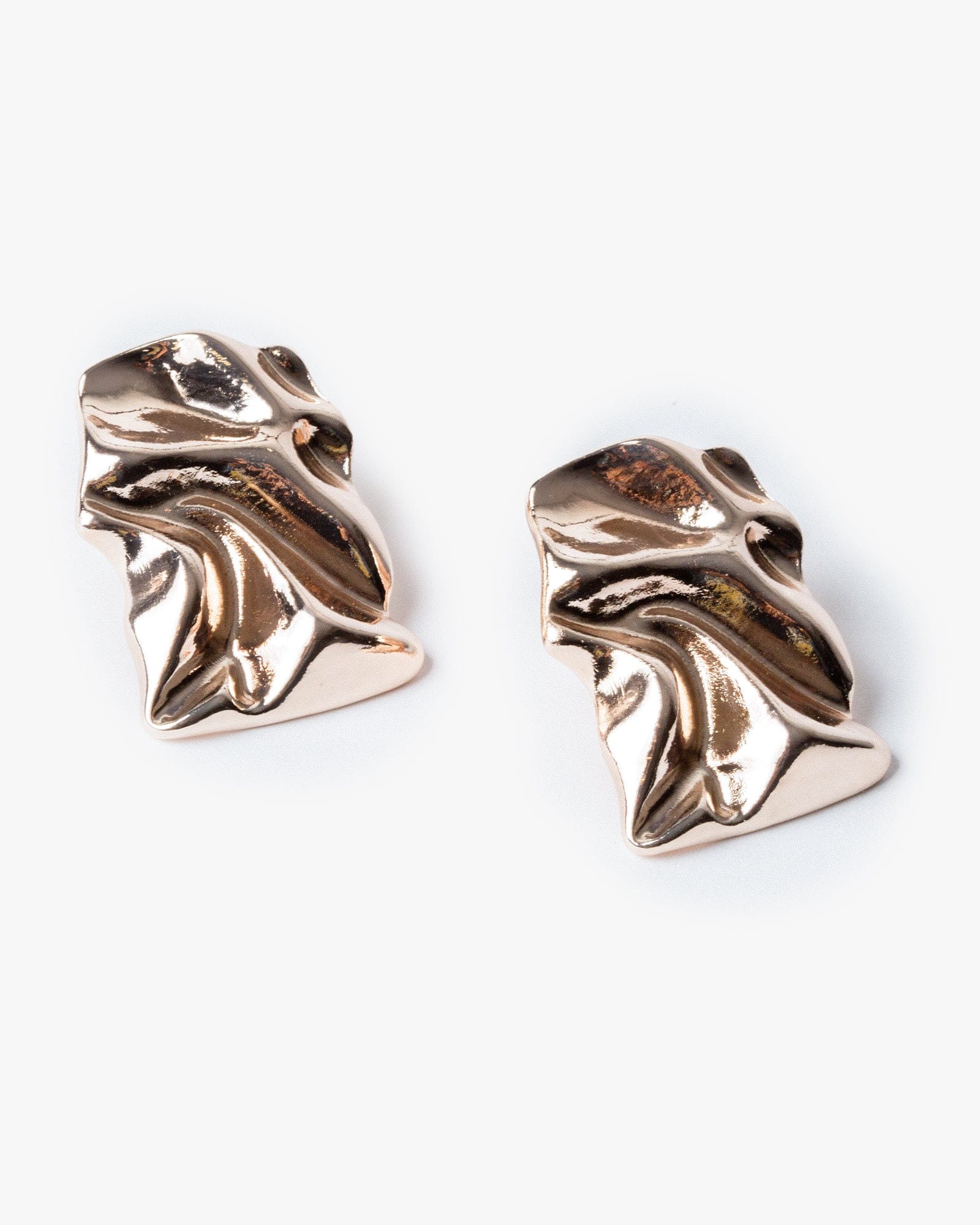 Rose Gold Crumpled Metal Rectangle Stud