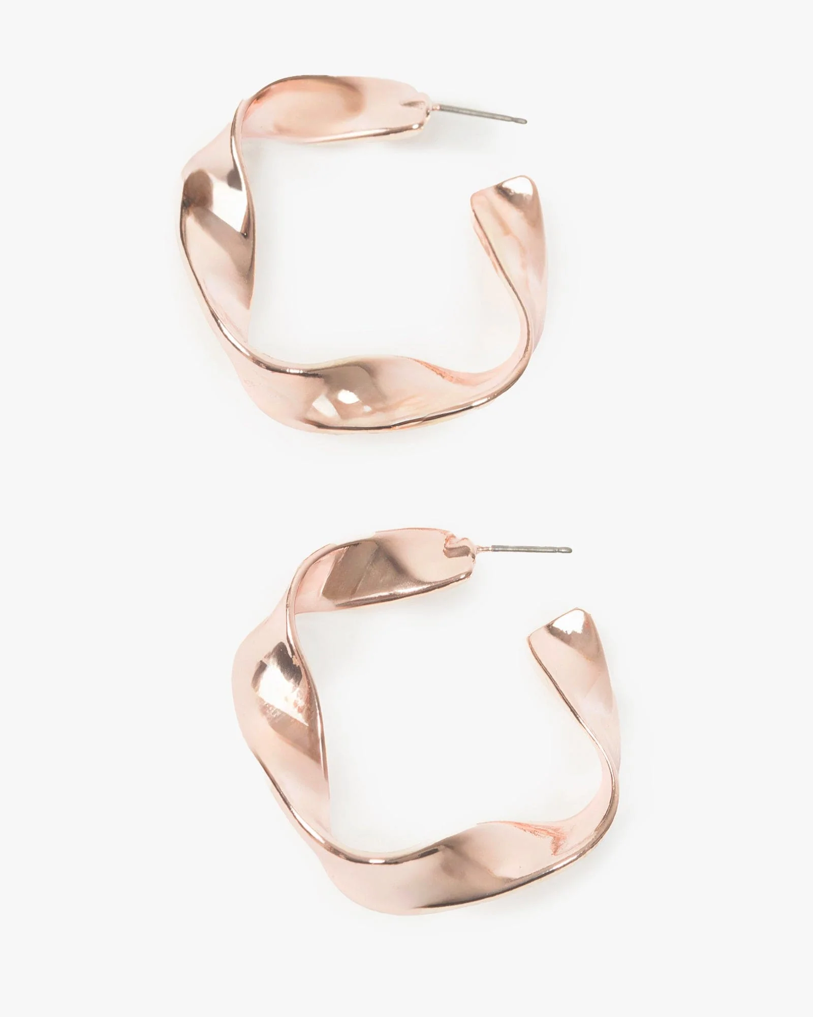 Rose Gold Square Light Twist Hoop Earrings