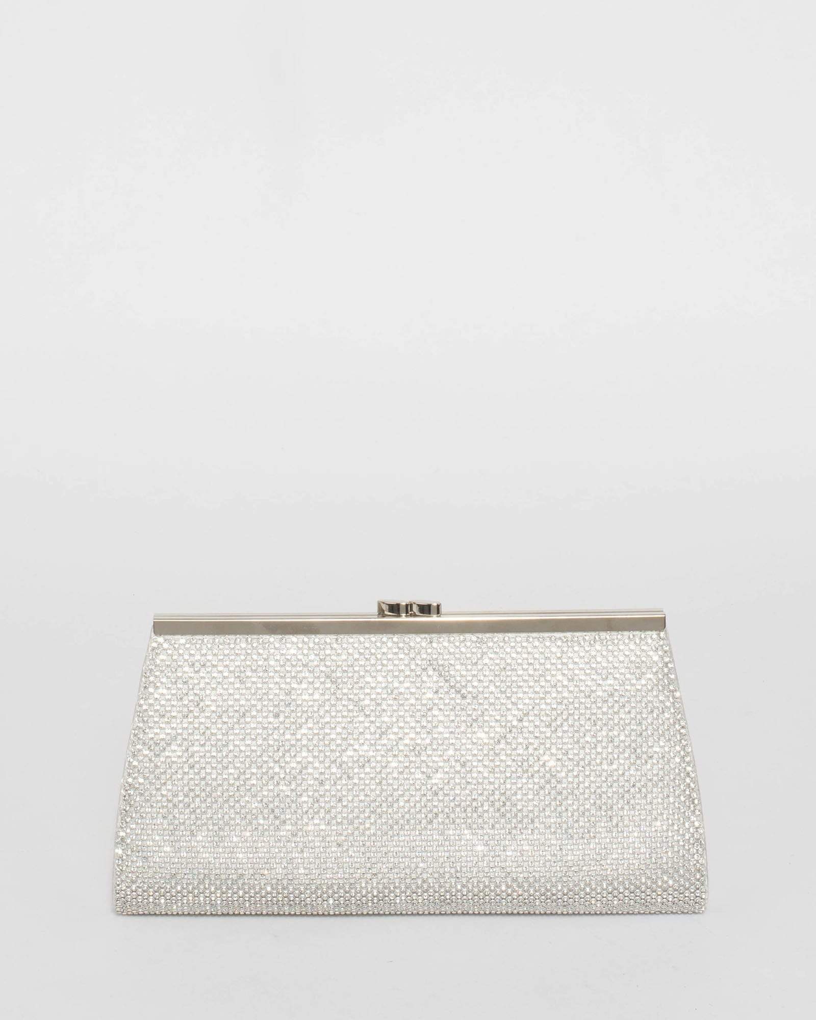 Silver Crystal Clasp Clutch Bag