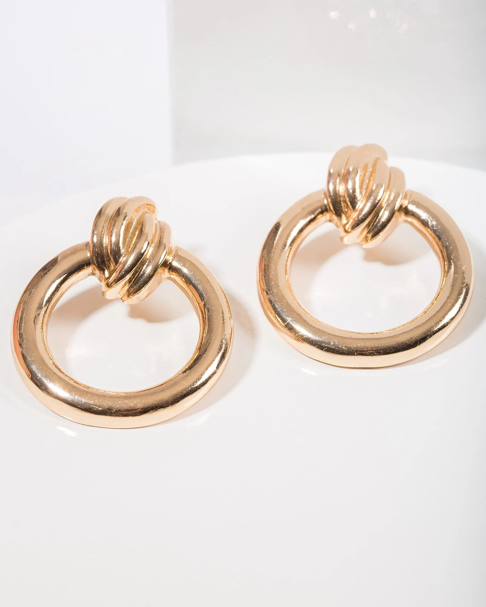 Gold Knotted Door Knocker Earrings