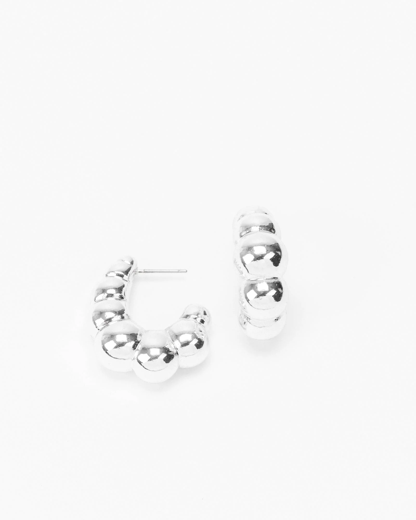 Silver Croissant Oval Hoop Earrings