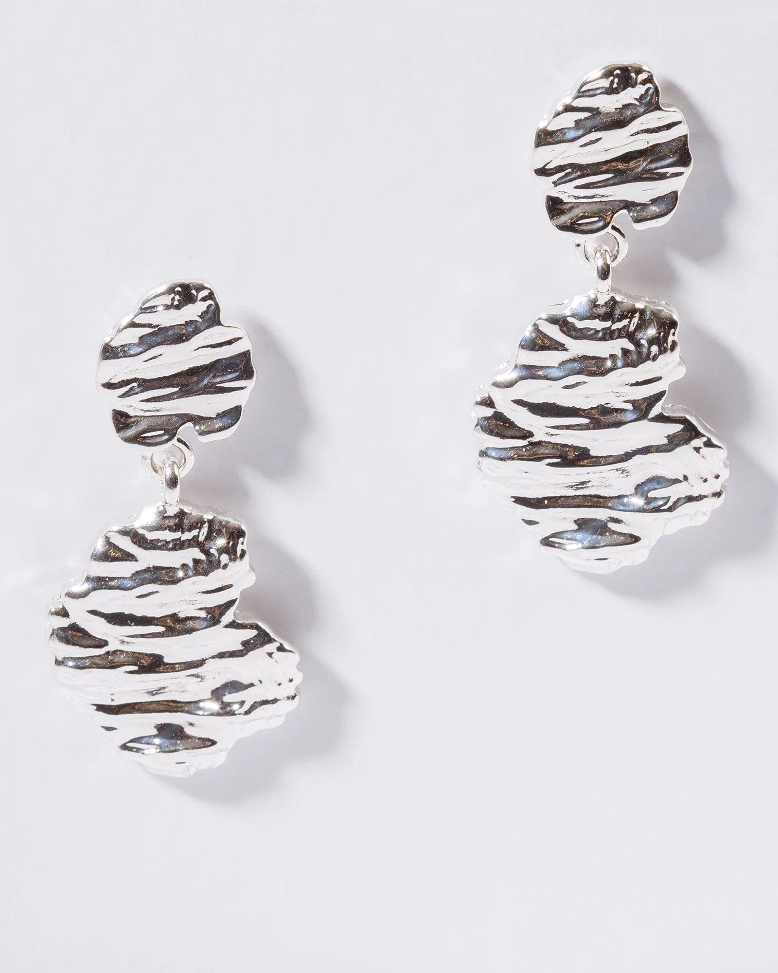Silver Chunky Textured Post Drop Earrings