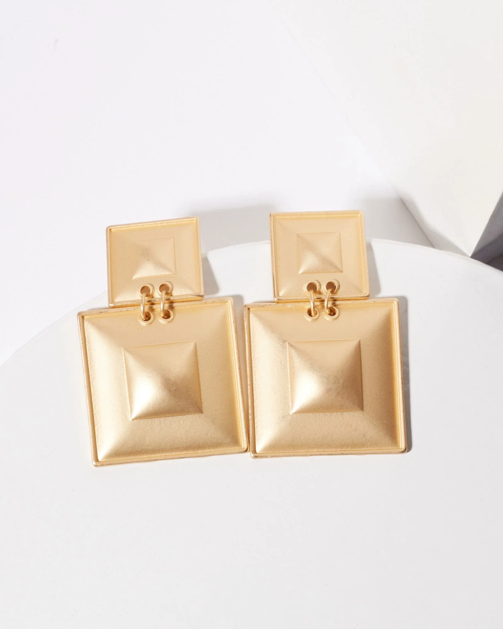 Gold Textured Metal Statement Drop Earrings