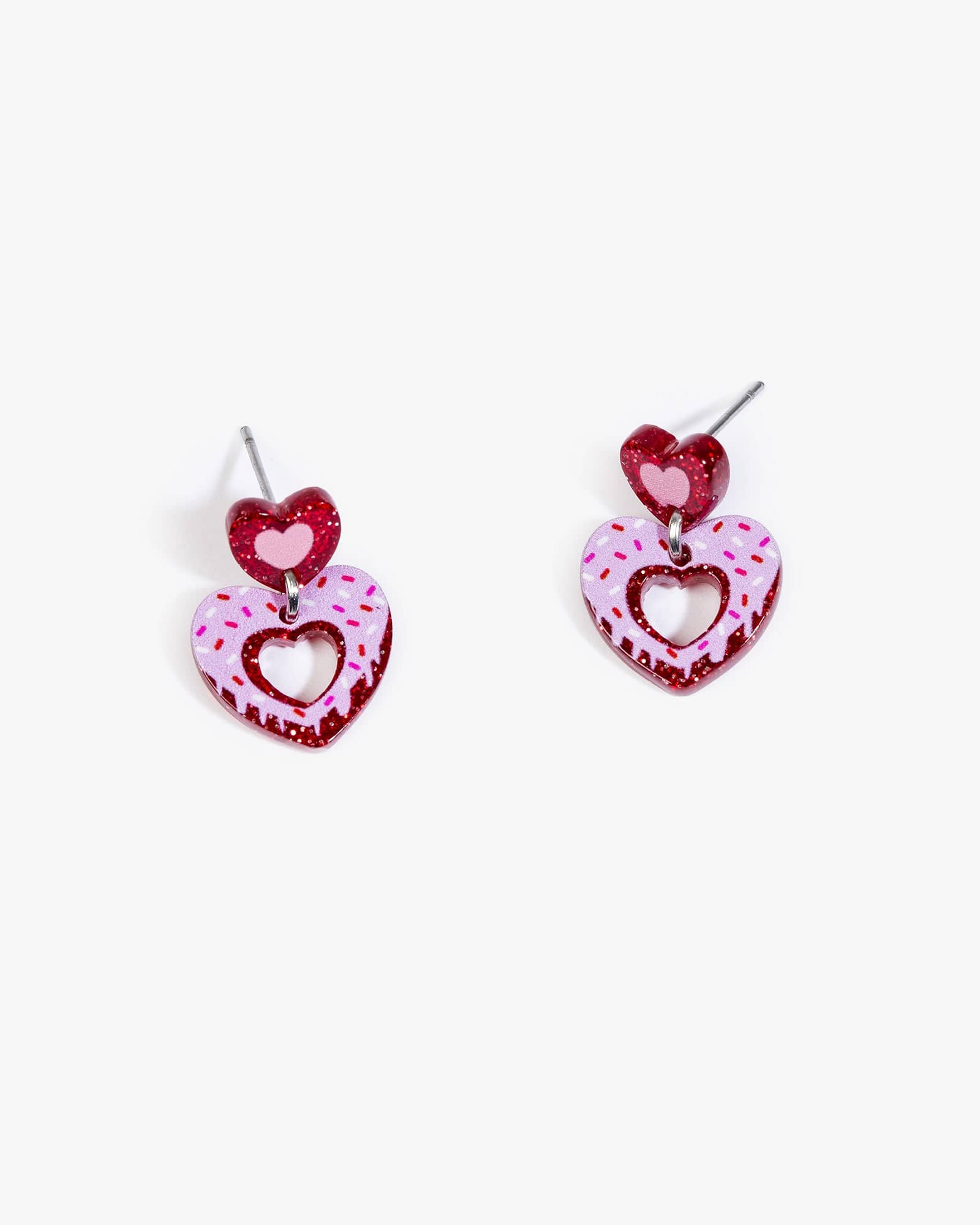 Multi Colour Sprinkled Love Heart Drop Earrings