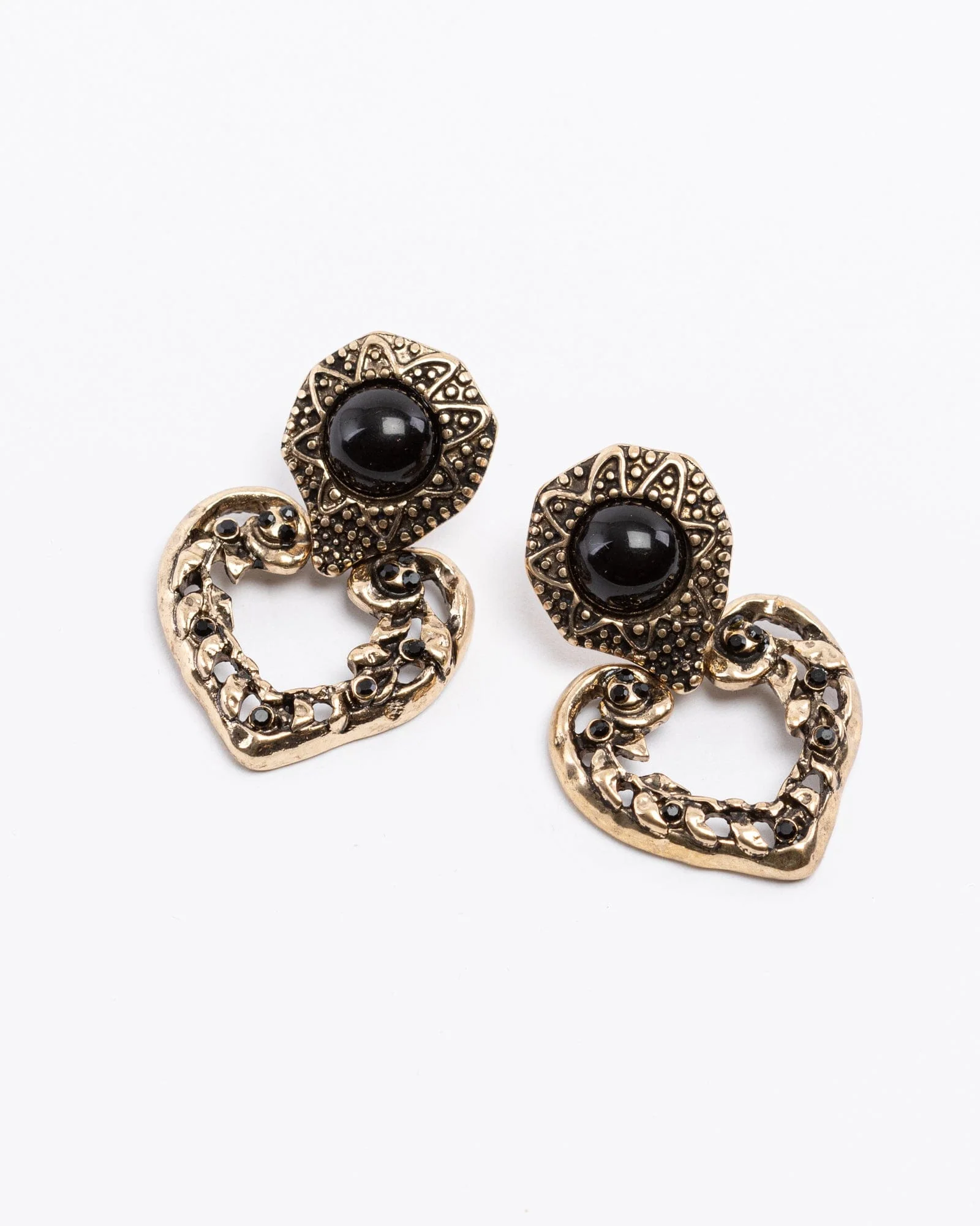 Gold Antique Love Heart Drop Earrings