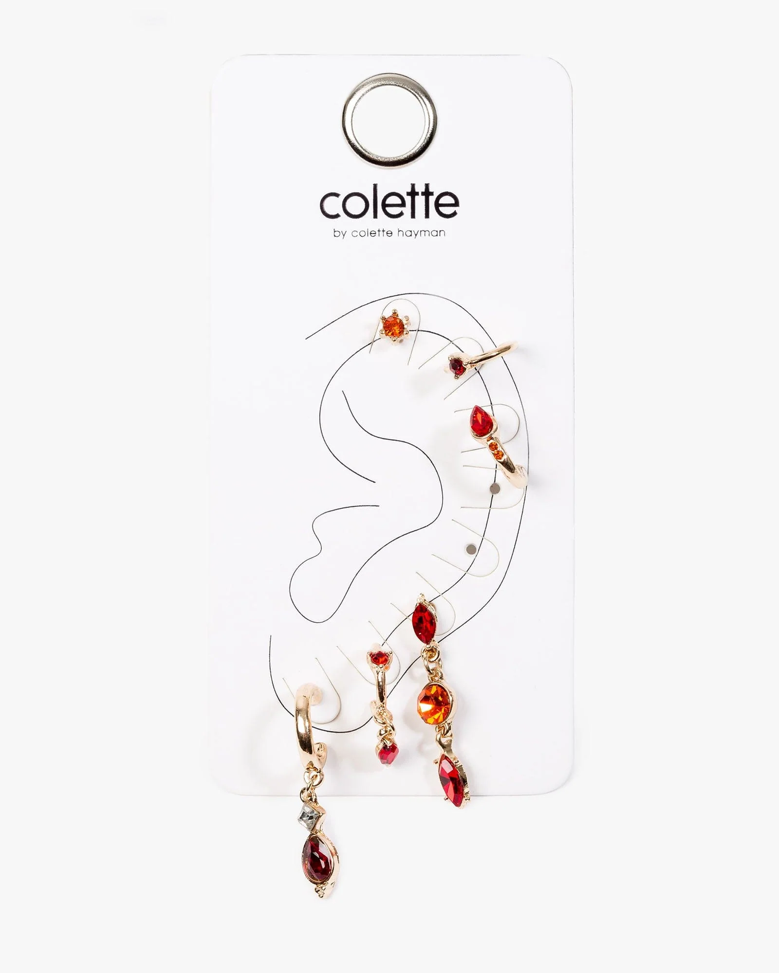 Red Multi Crystal Hoop Stud Pack Earrings