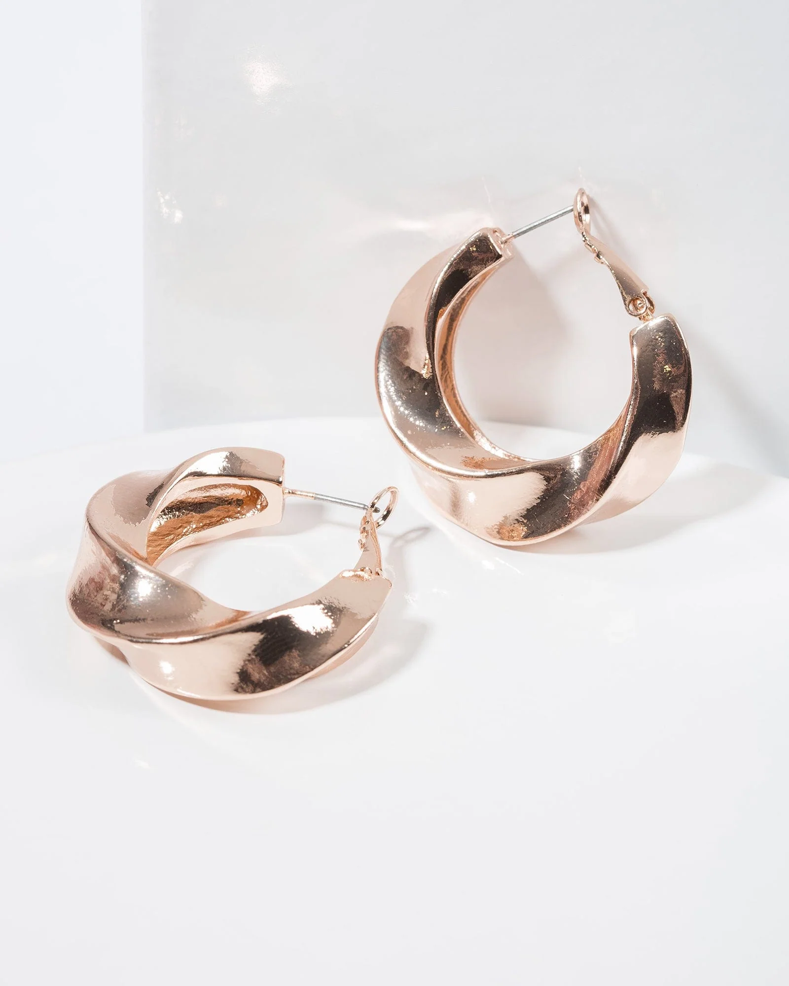 Rose Gold Chunky Twisty Hoop Earrings