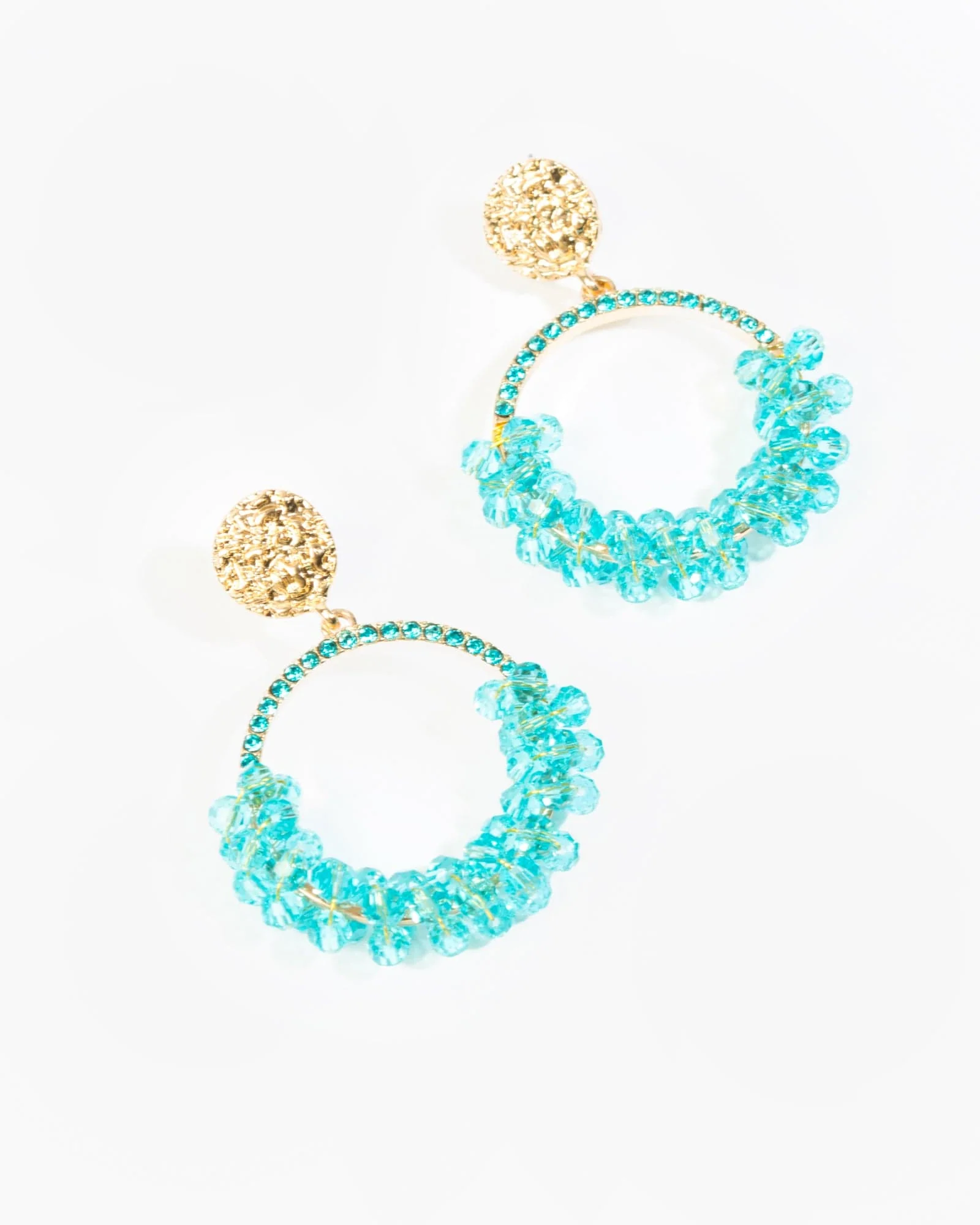 Blue Beaded Circle Drop Earrings
