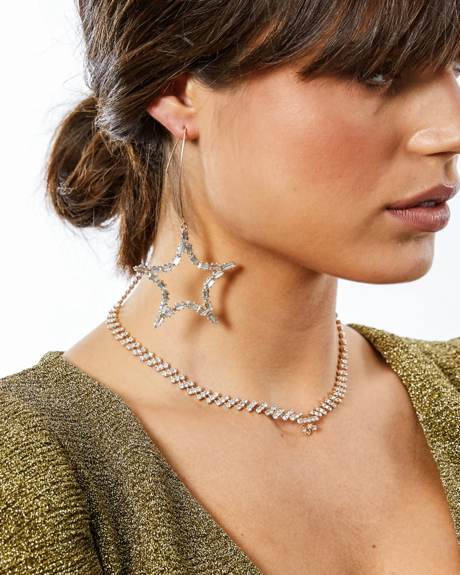 Gold Diamante Cup Chain Teardrop Necklace