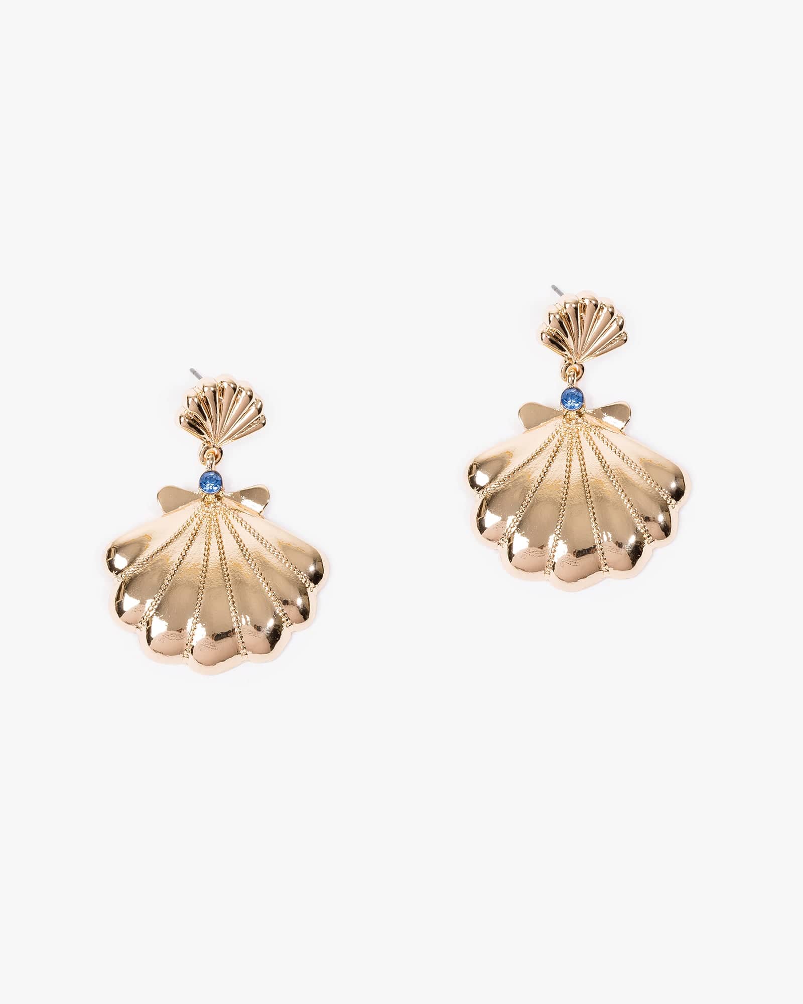 Gold Double Metal Shell Charm Earrings