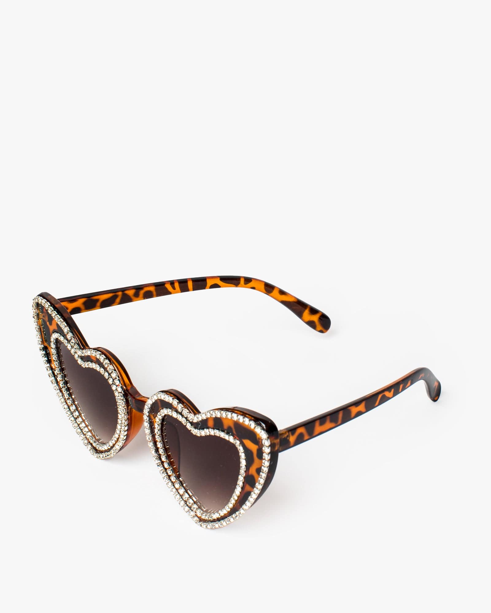 Tortoiseshell Double Rhinestone Heart Sunglasses