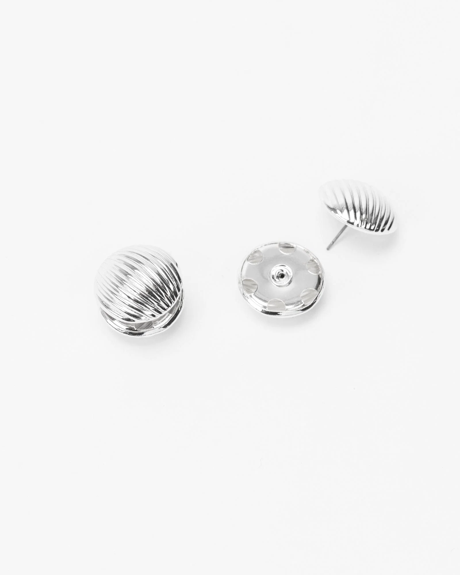 Silver Ribbed Front Back Stud Earrings