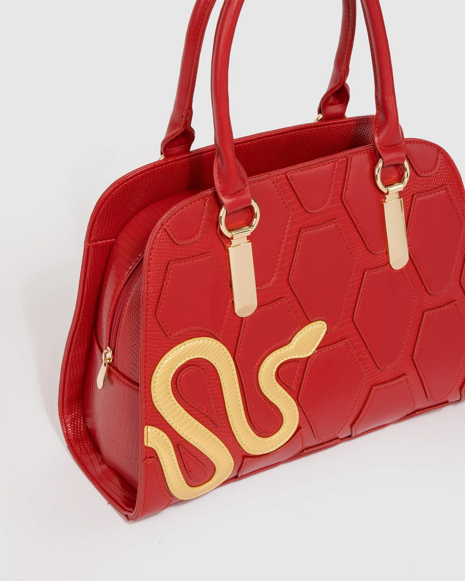 Red Maisy Panel Snake Tote Bag