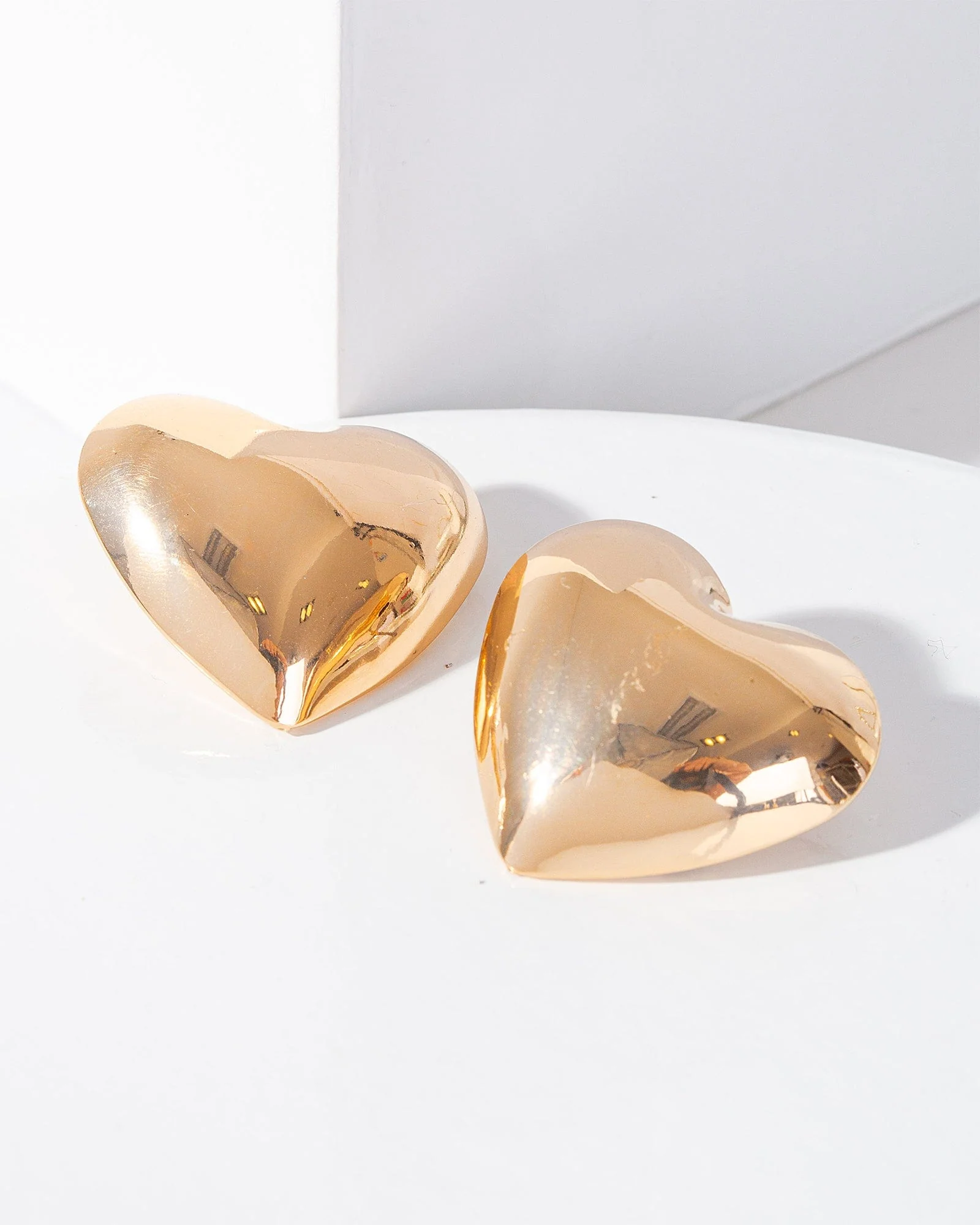 Gold Puffy Heart Oversize Stud Earrings