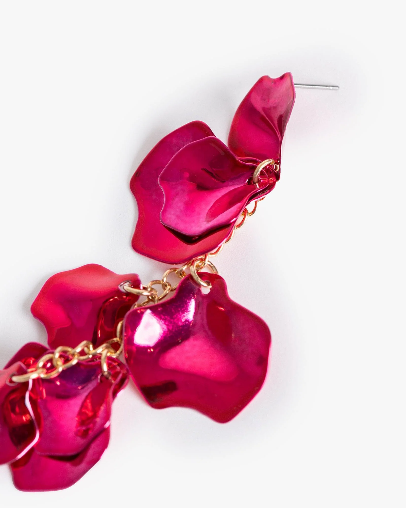 Fuschia Coloured Metal Leaf Earrings