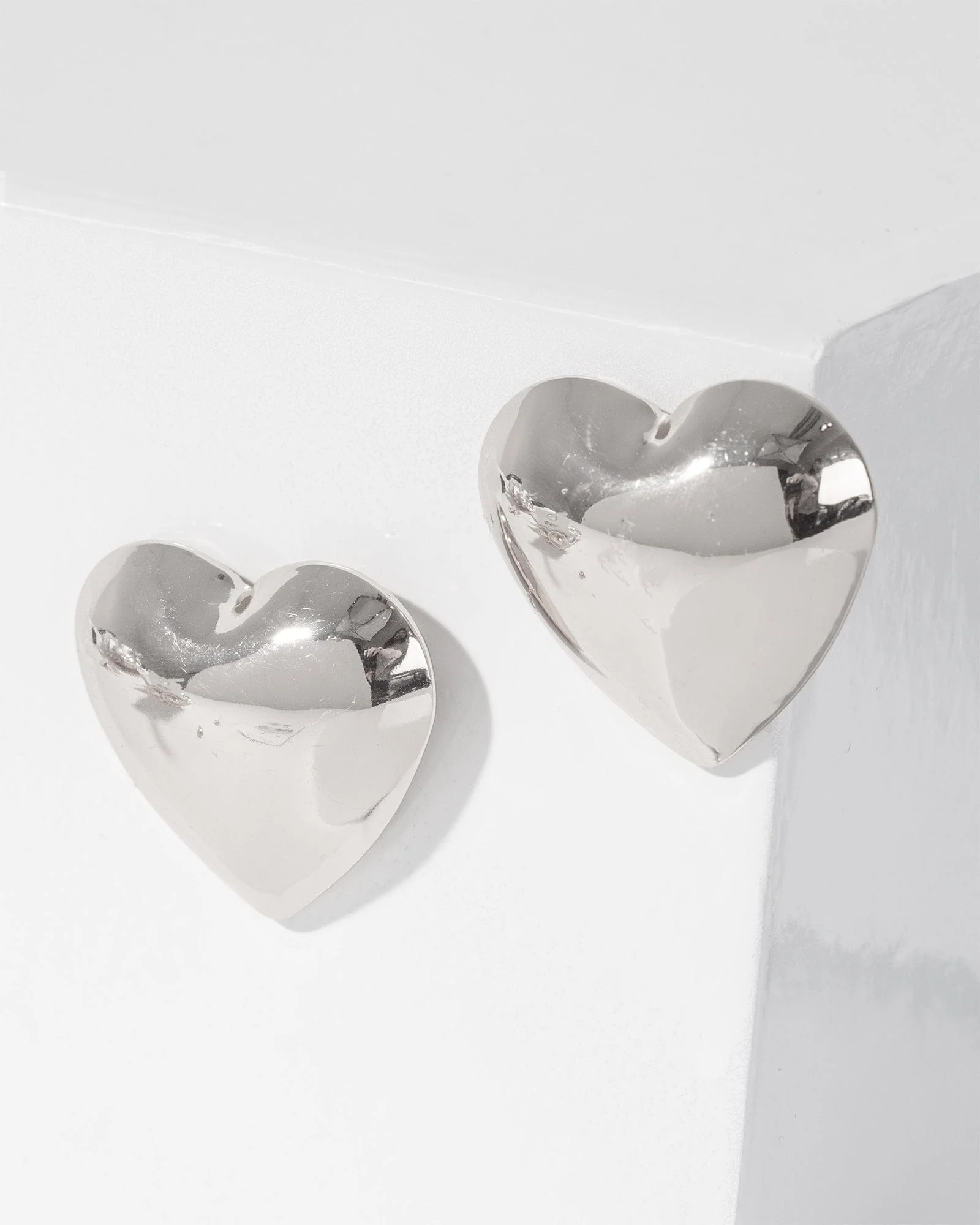 Silver Puffy Heart Oversize Stud Earrings