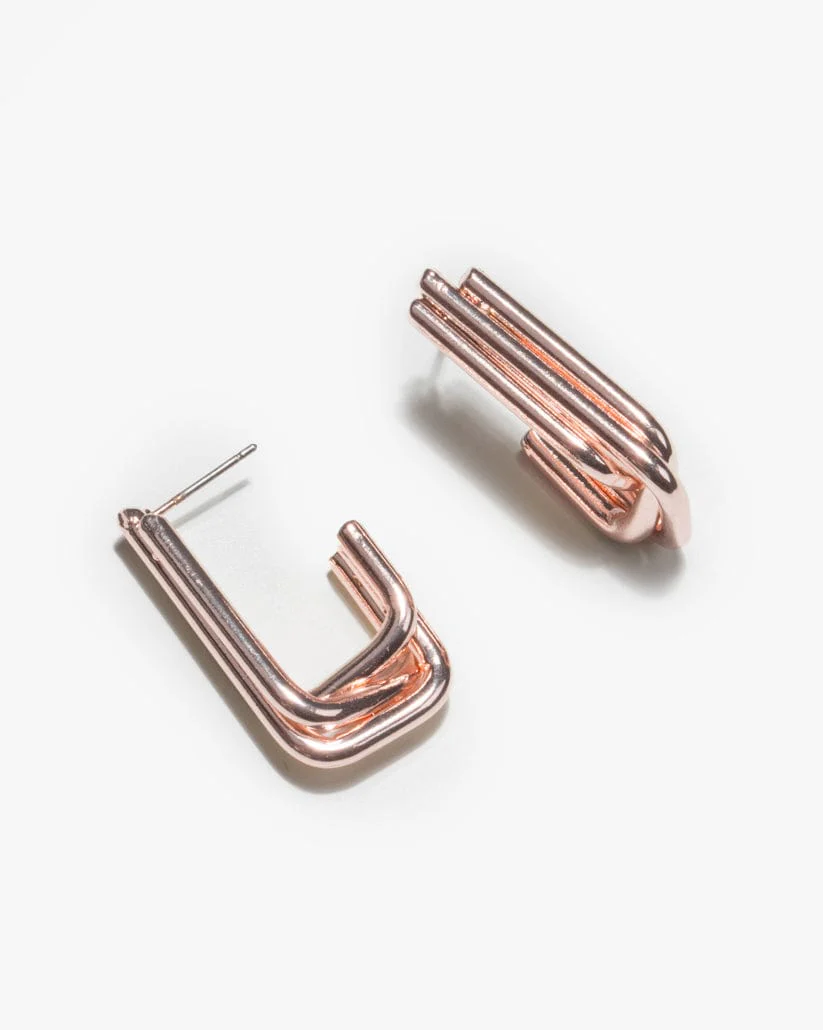 Rose Gold 3 Bar Rectangular Hoop Earrings