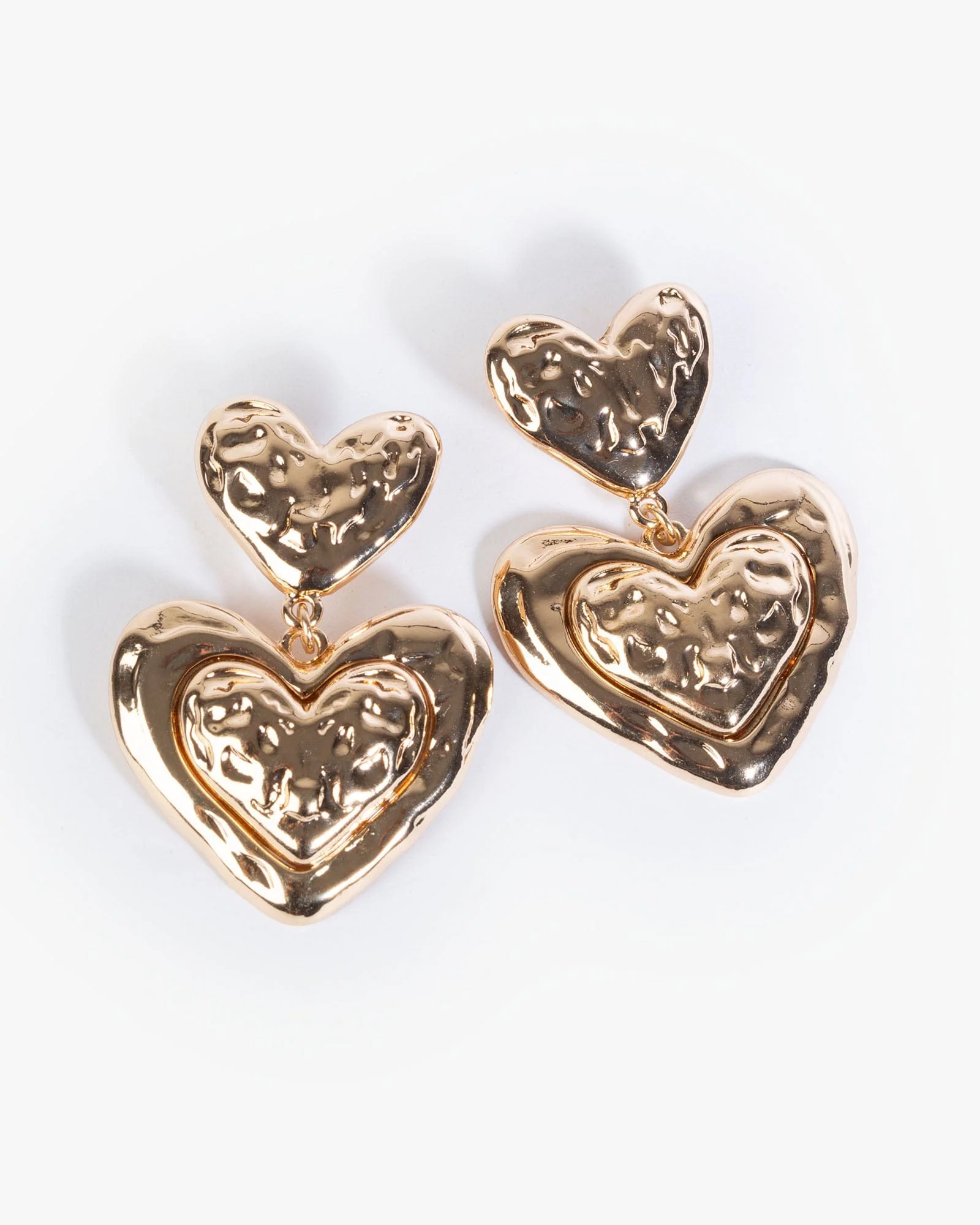 Gold Textural Heart Drop Earrings
