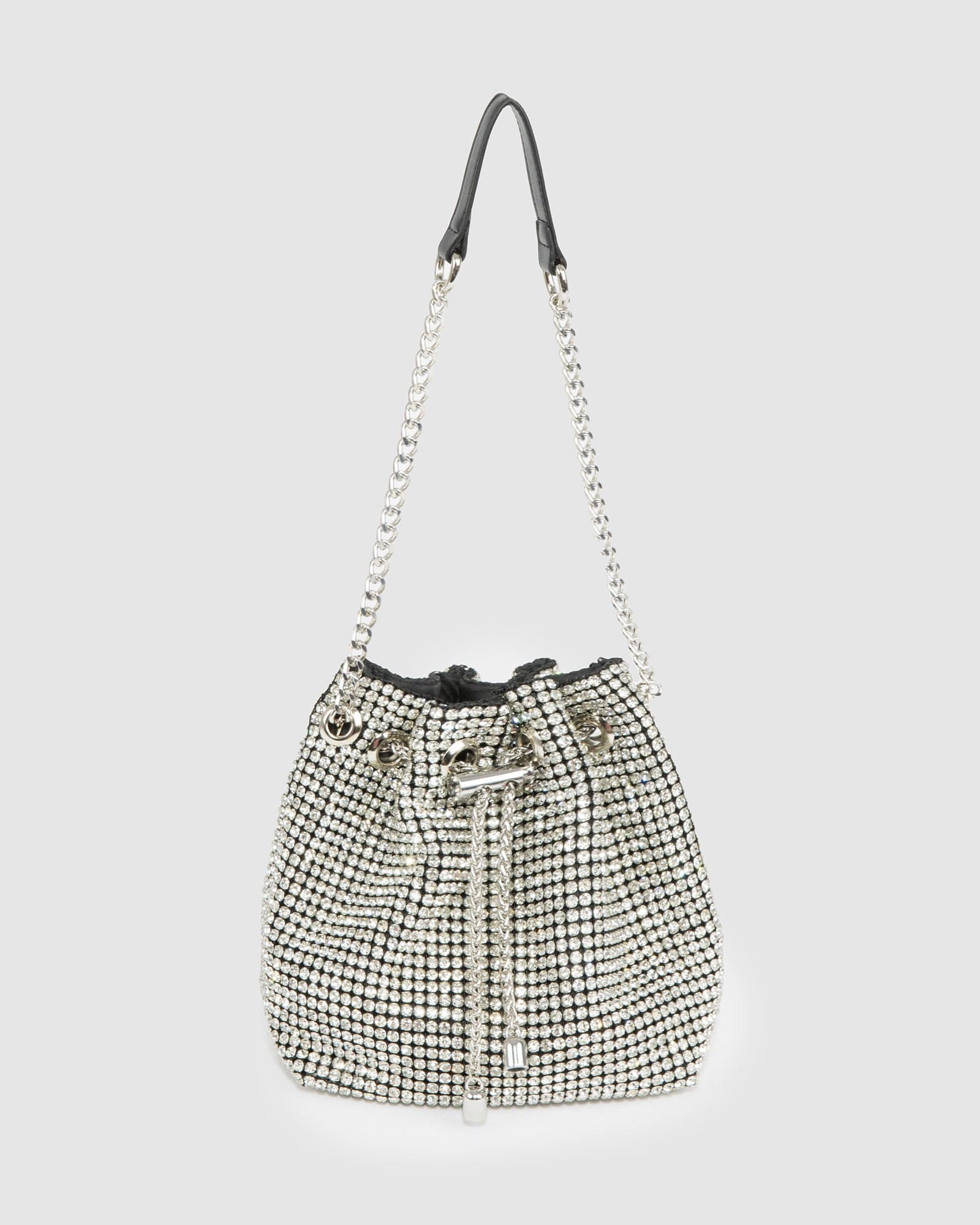 Silver Dana Crystal Bucket Bag