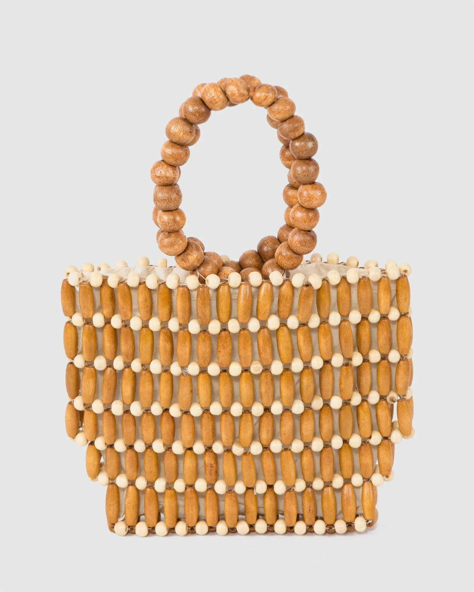 Natural Bohdi Beaded Top Handle Bag