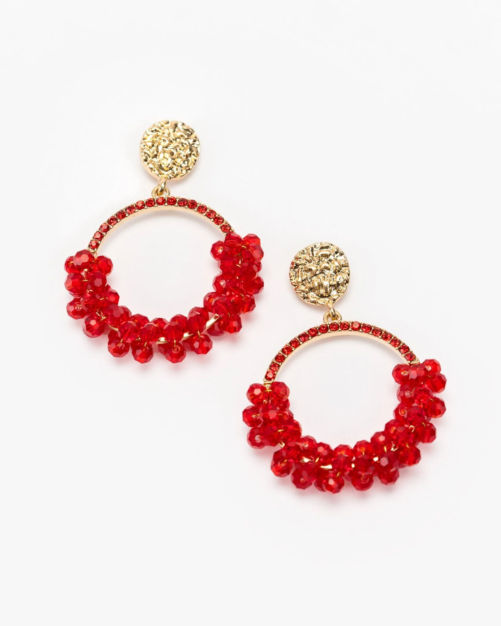 Red Beaded Circle Drop Earrings