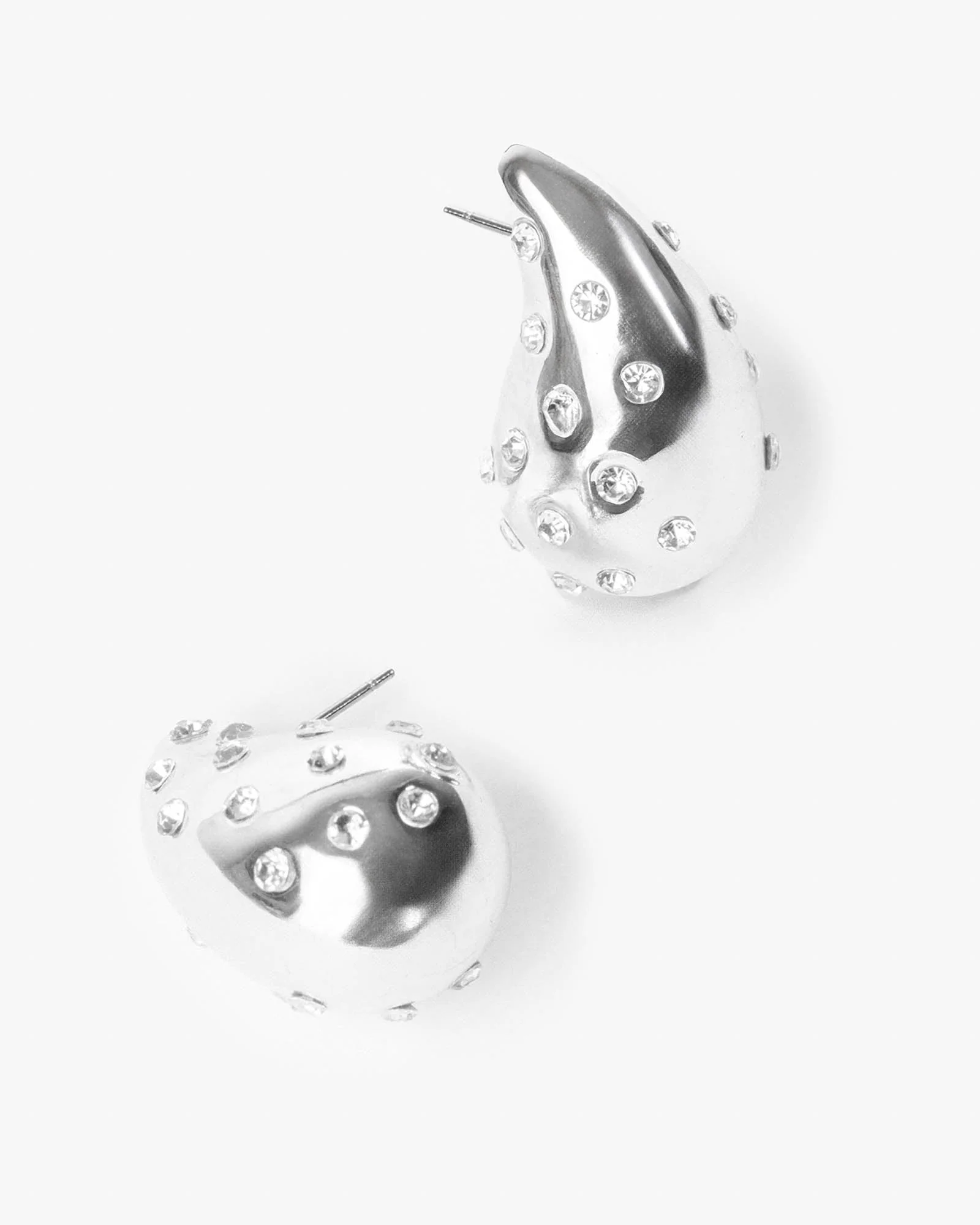 Silver Crystal Tear Drop Stud Earrings