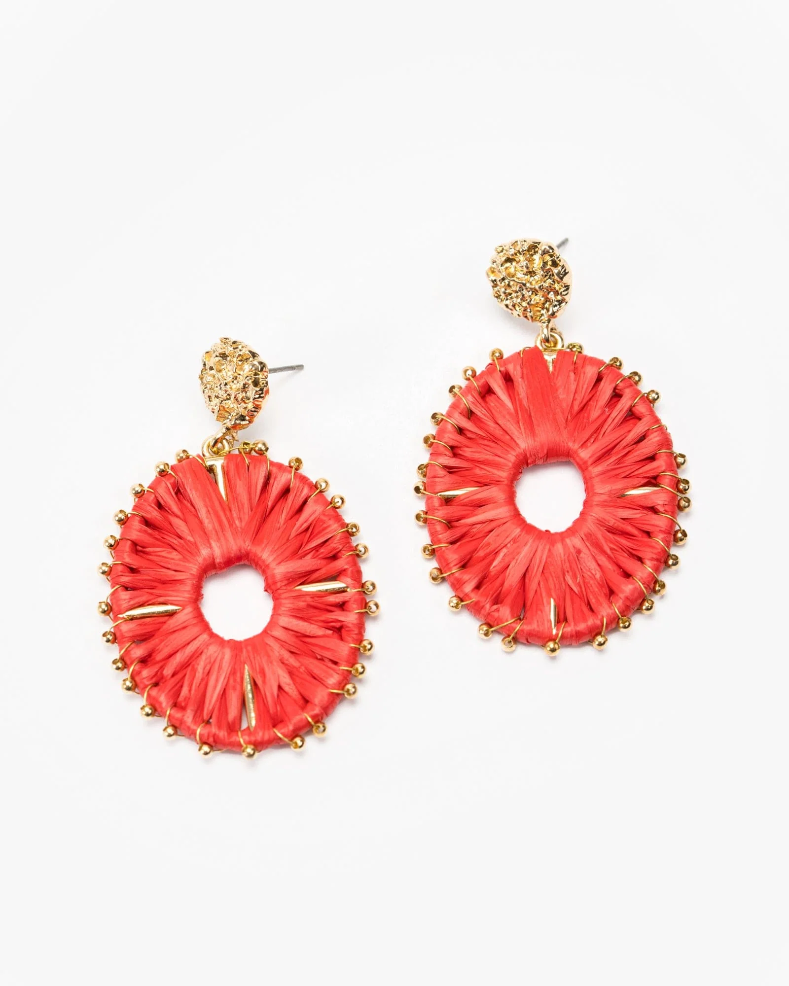 Red Wrapped Oval Drop Earrings
