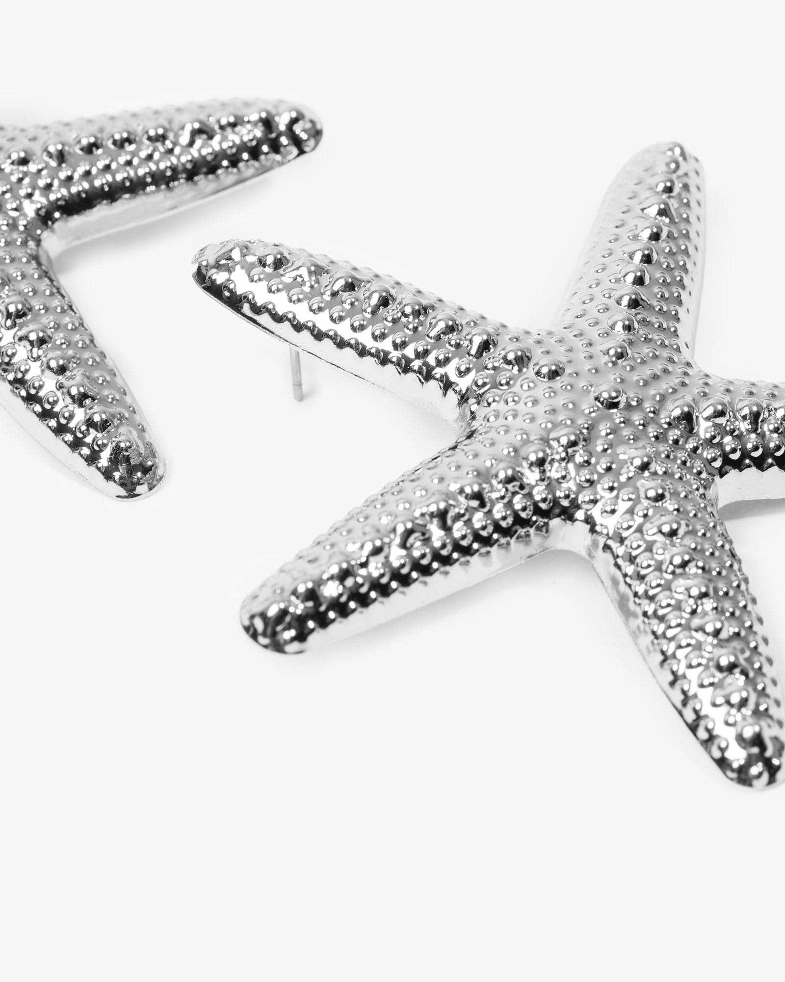 Silver Textured Starfish Icon Earrings