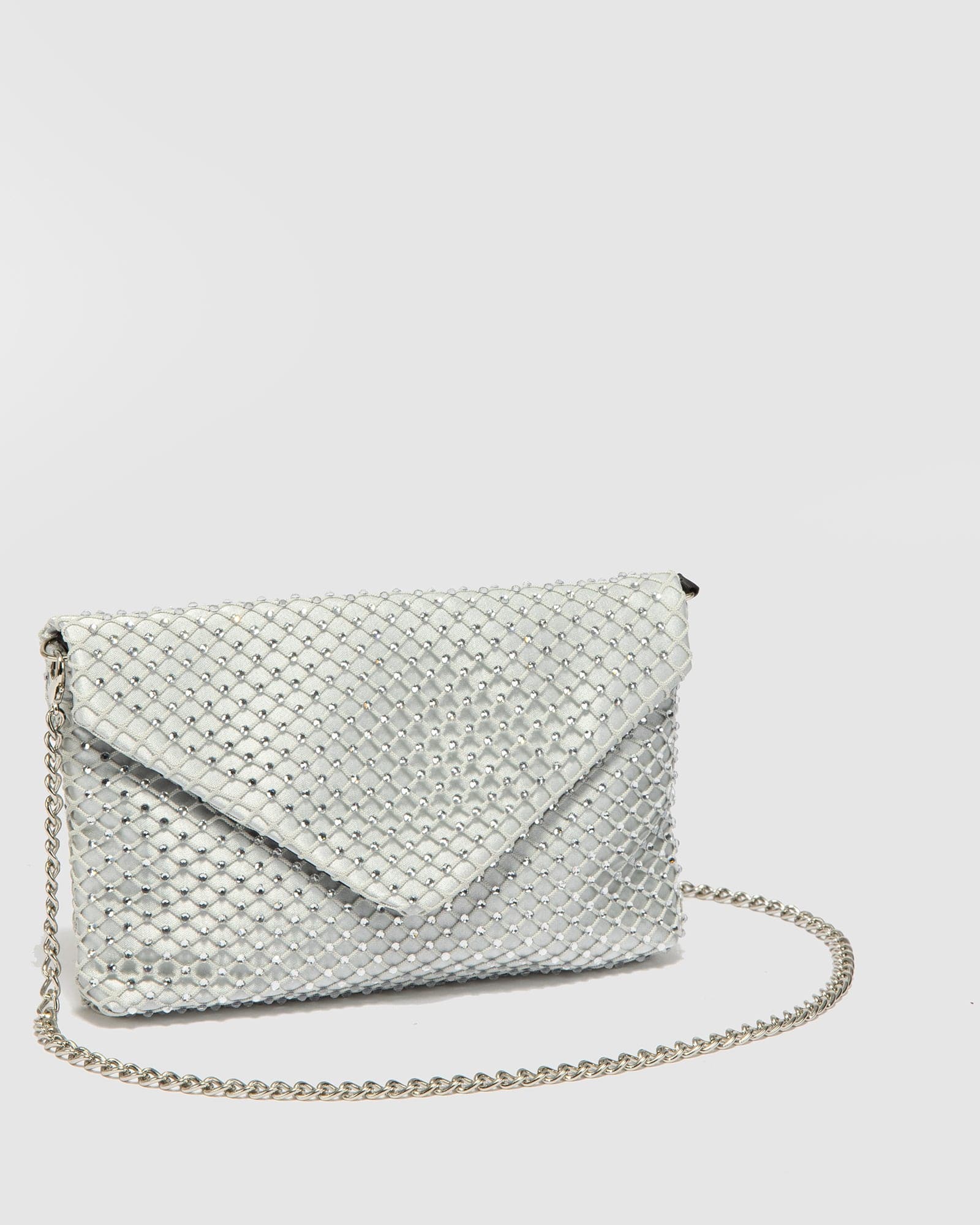 Silver Kylie Crystal Mesh Crossbody Bag