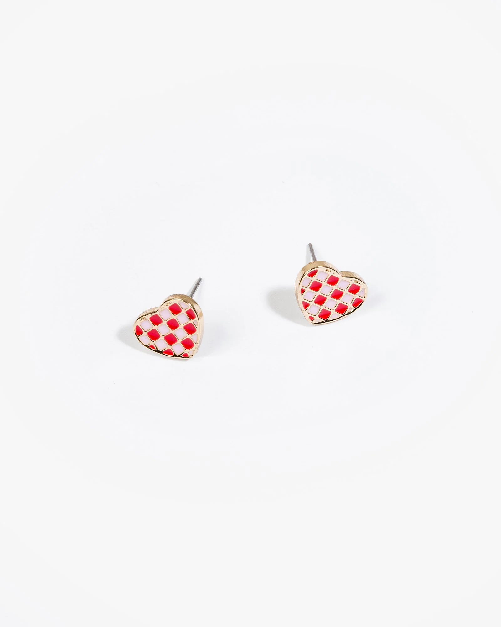 Multi Colour Checkerboard Heart Earrings