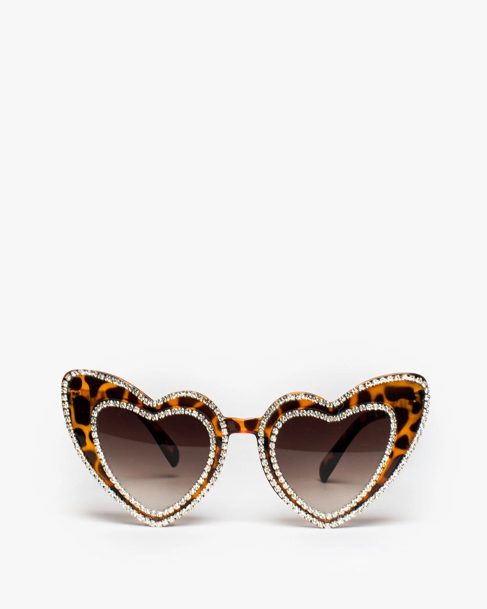 Tortoiseshell Double Rhinestone Heart Sunglasses